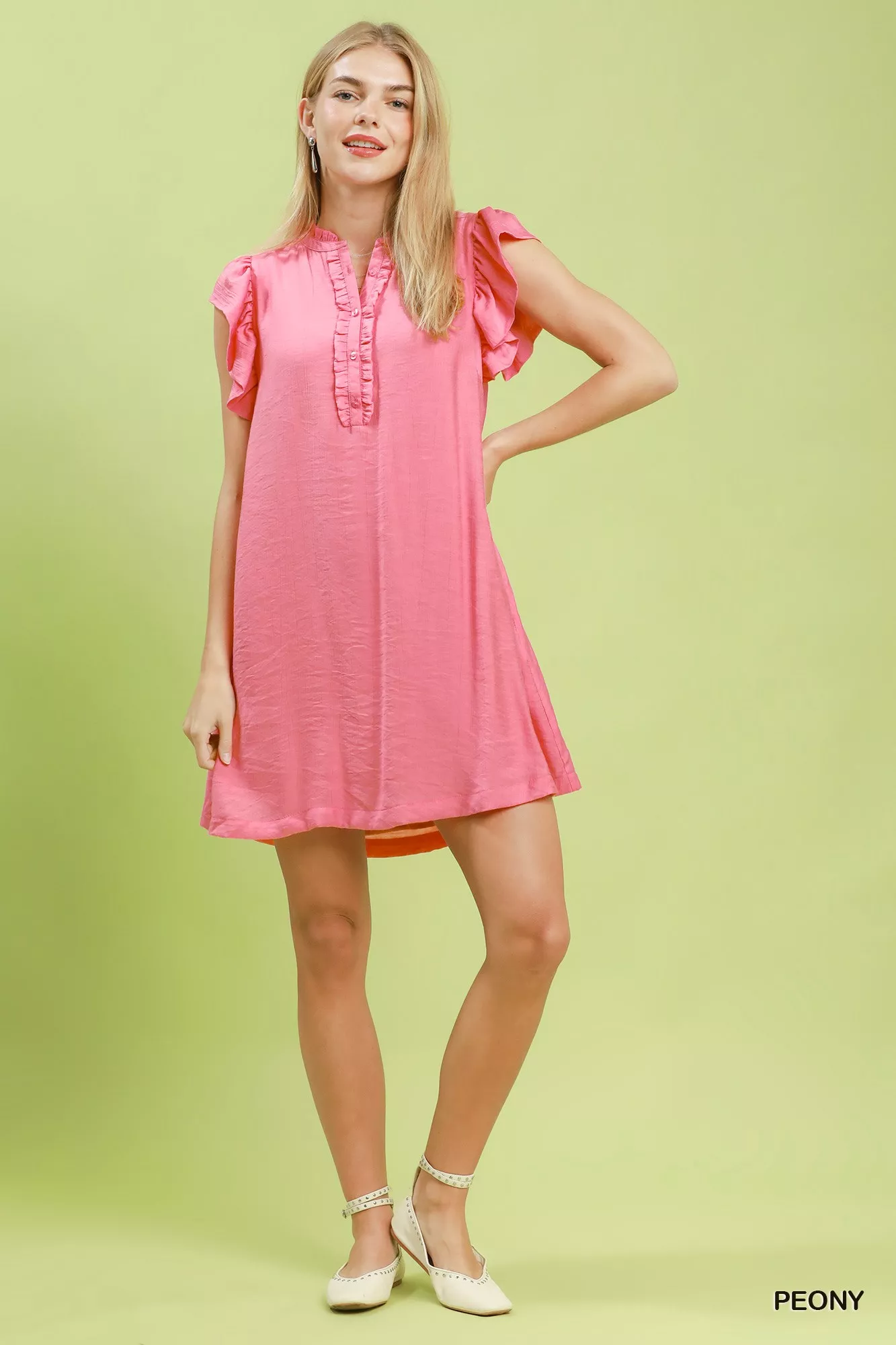 Umgee Ruffle Sleeve Henley Shift Dress - Image 4