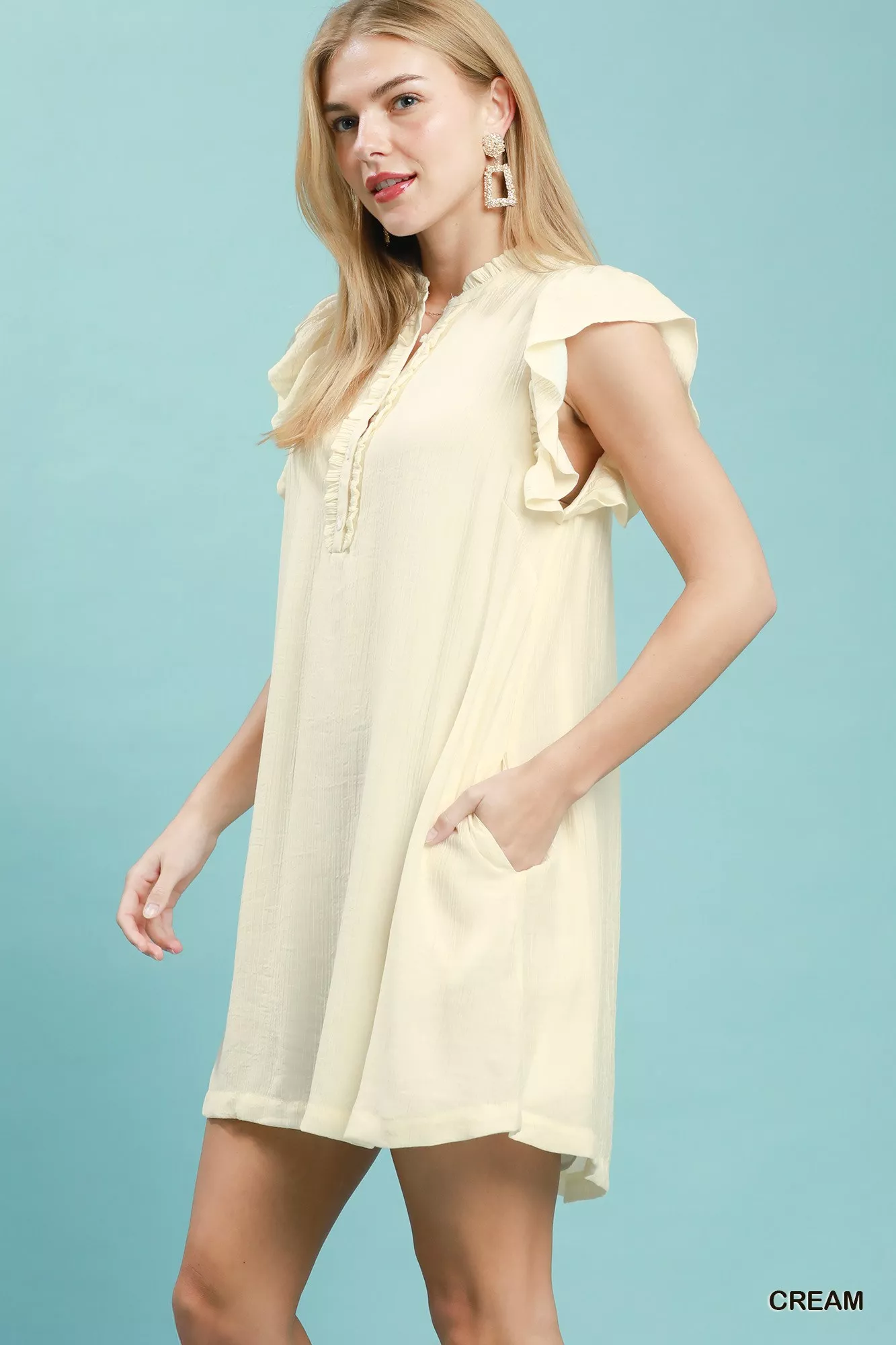 Umgee Ruffle Sleeve Henley Shift Dress - Image 2