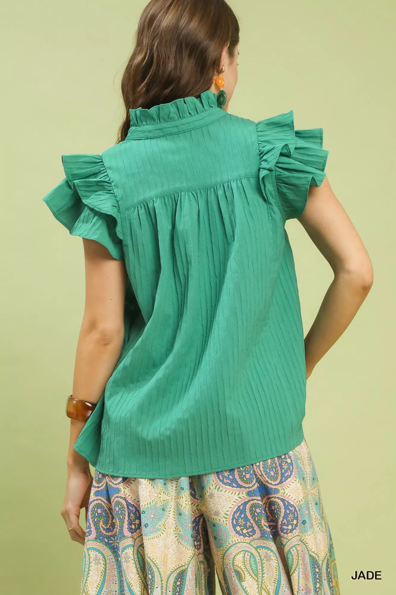 Umgee Ruffle Sleeve Textured Babydoll Blouse - Image 3