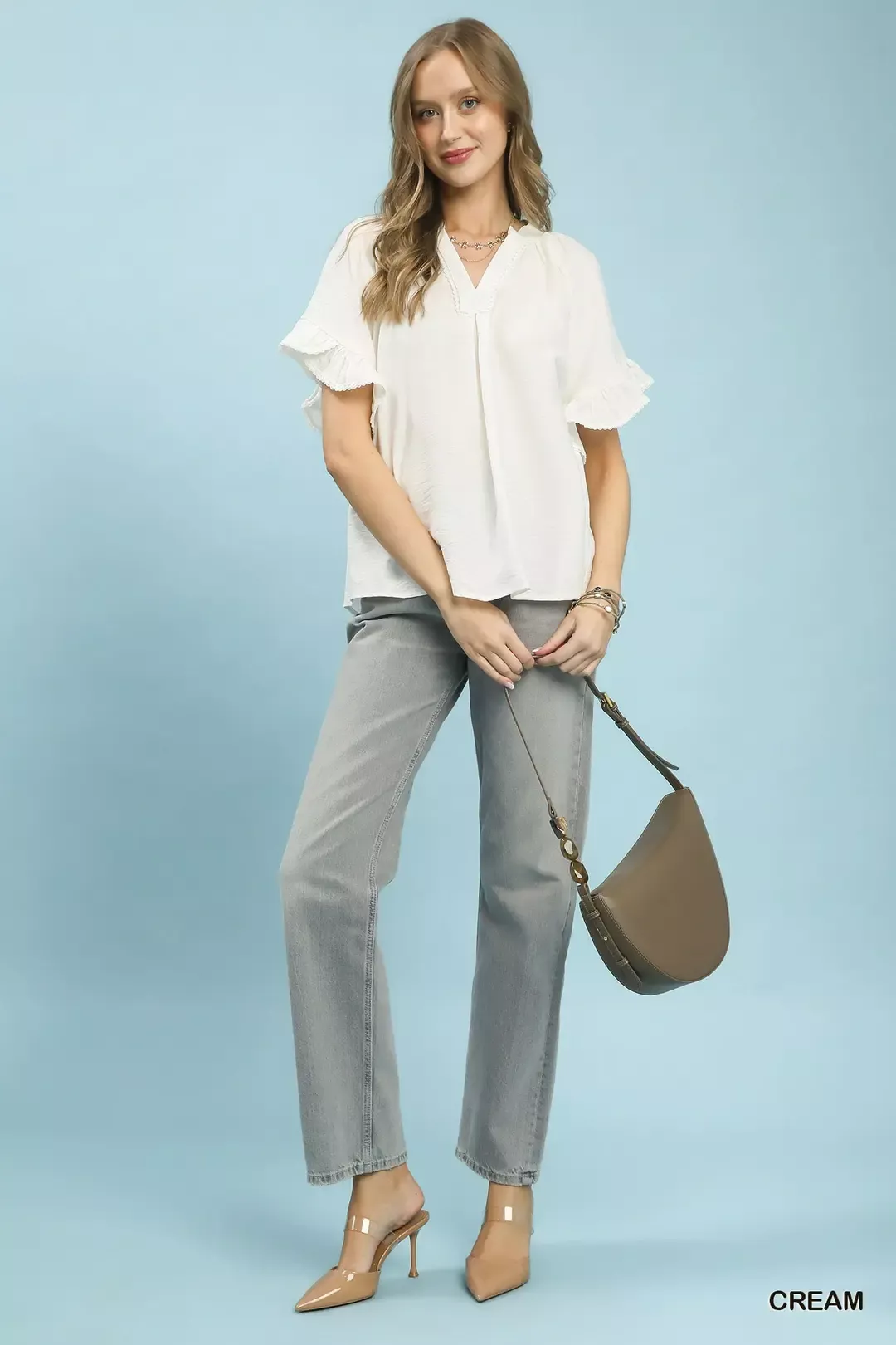 Umgee Ruffle Sleeve V-Neck Flutter Blouse - Image 5