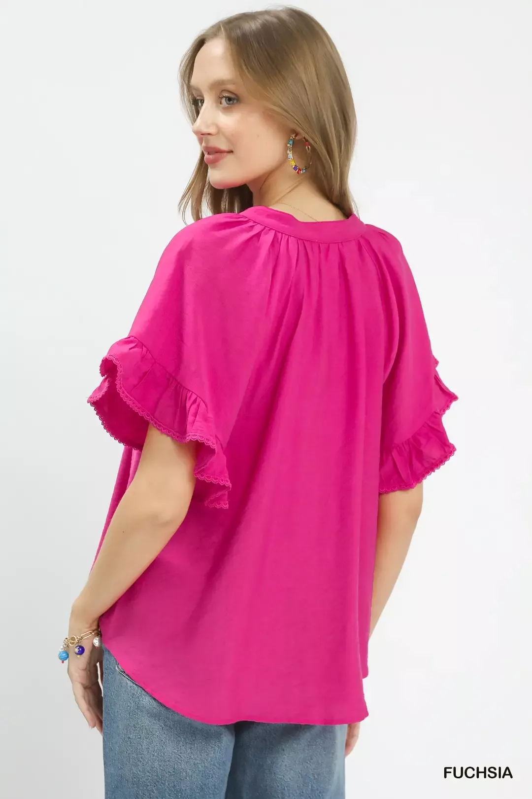 Umgee Ruffle Sleeve V-Neck Flutter Blouse - Image 3