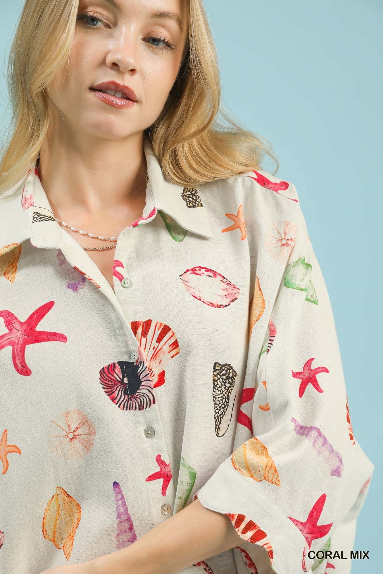 Umgee Seashell & Starfish Print Button-Down Top - Image 4