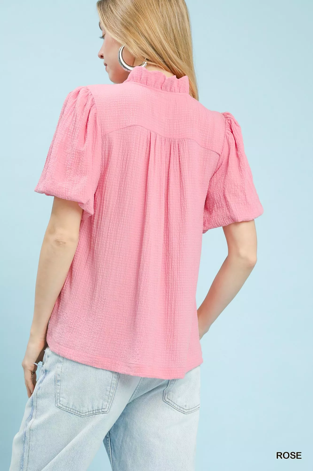 Umgee Seersucker Puff Sleeve Blouse - Image 3