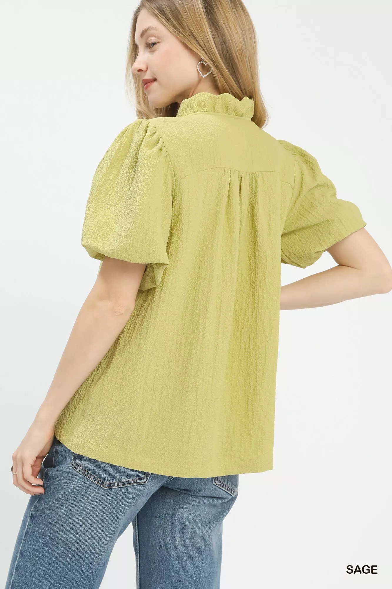 Umgee Seersucker Puff Sleeve Blouse - Image 4