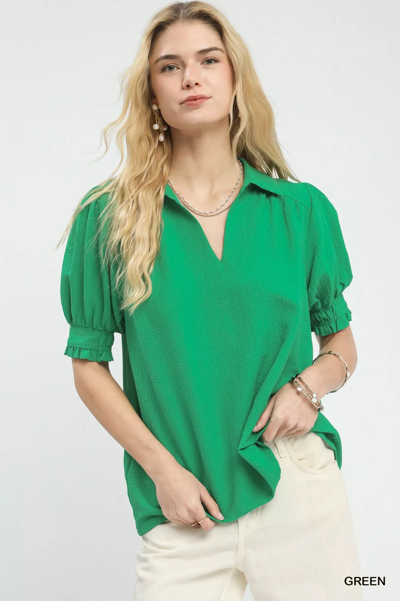 Umgee Seersucker Puff Sleeve Blouse
