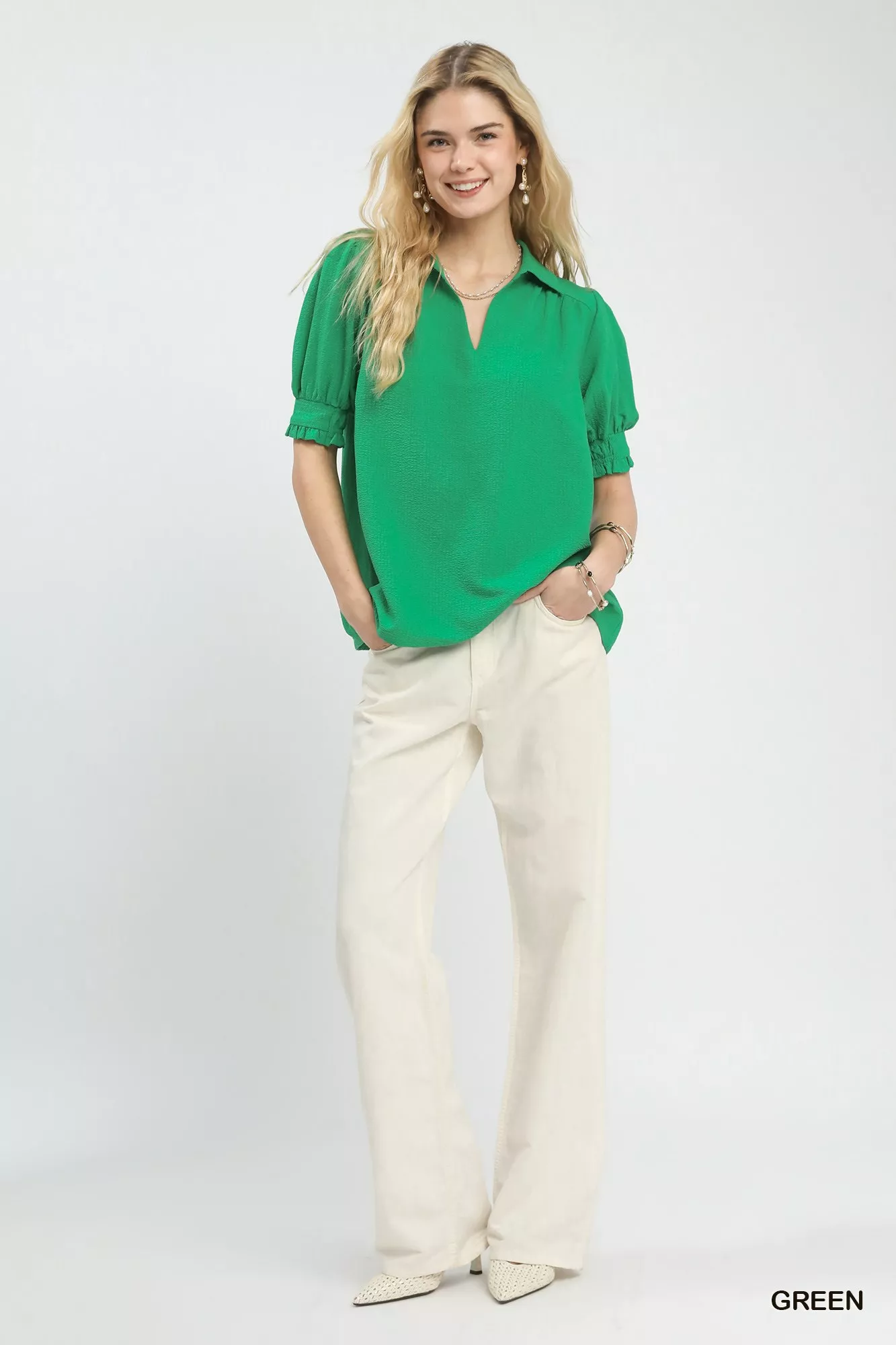 Umgee Seersucker Puff Sleeve Blouse - Image 5