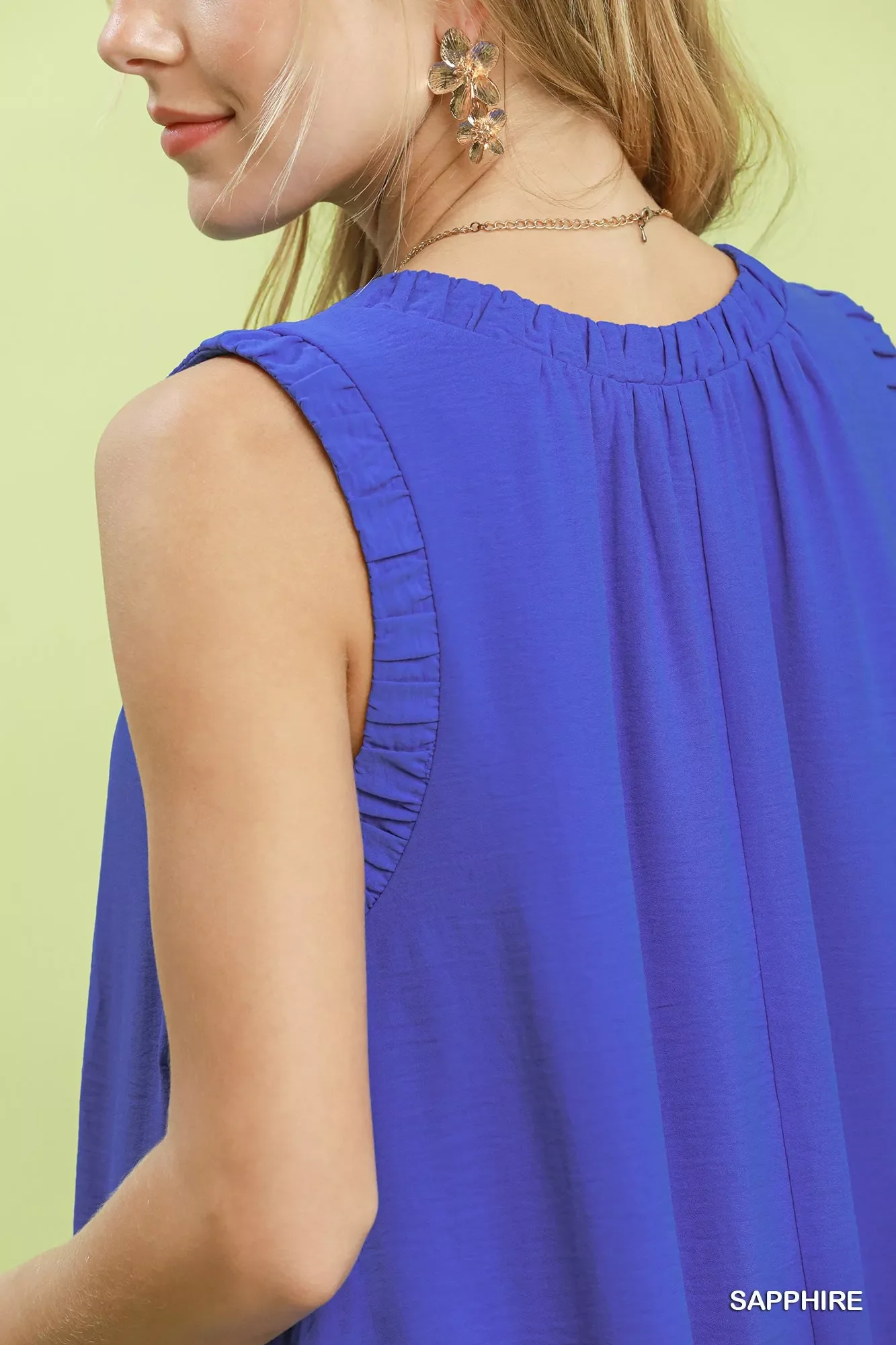 Umgee Sleeveless Ruffle Trim Drop Waist Mini Dress - Image 5