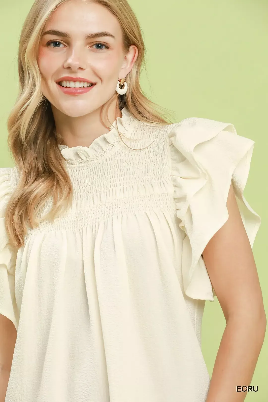 Umgee Smocked Ruffle Sleeve Textured Top - Image 5