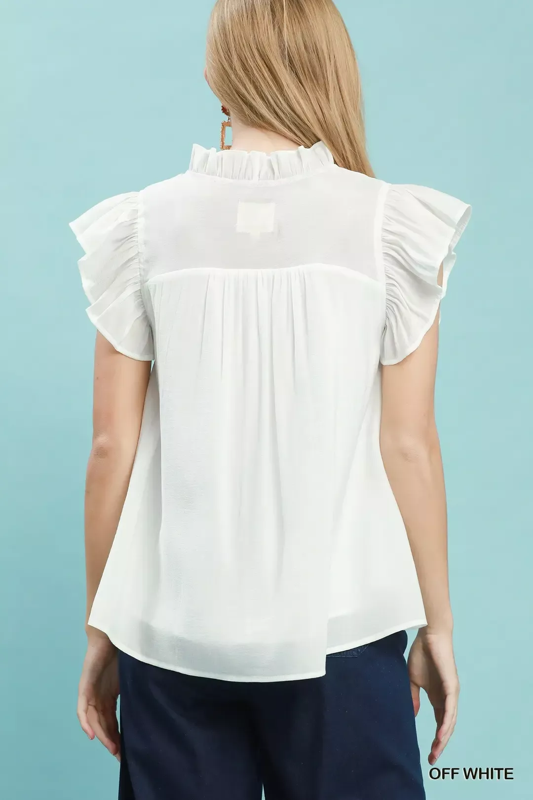 Umgee Smocked Yoke Ruffle Sleeve Blouse - Image 2