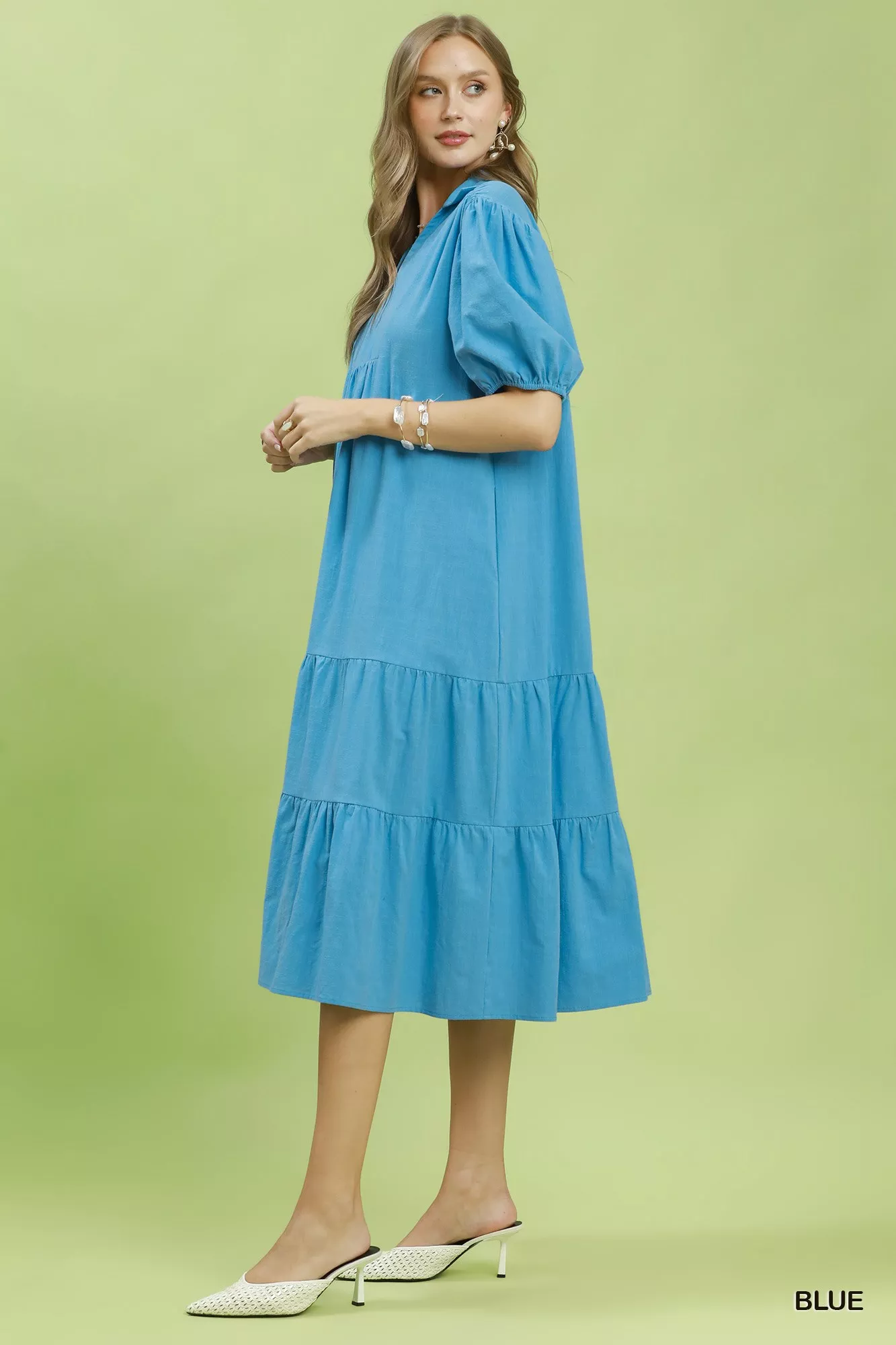 Umgee Solid Tiered Midi Dress - Image 2