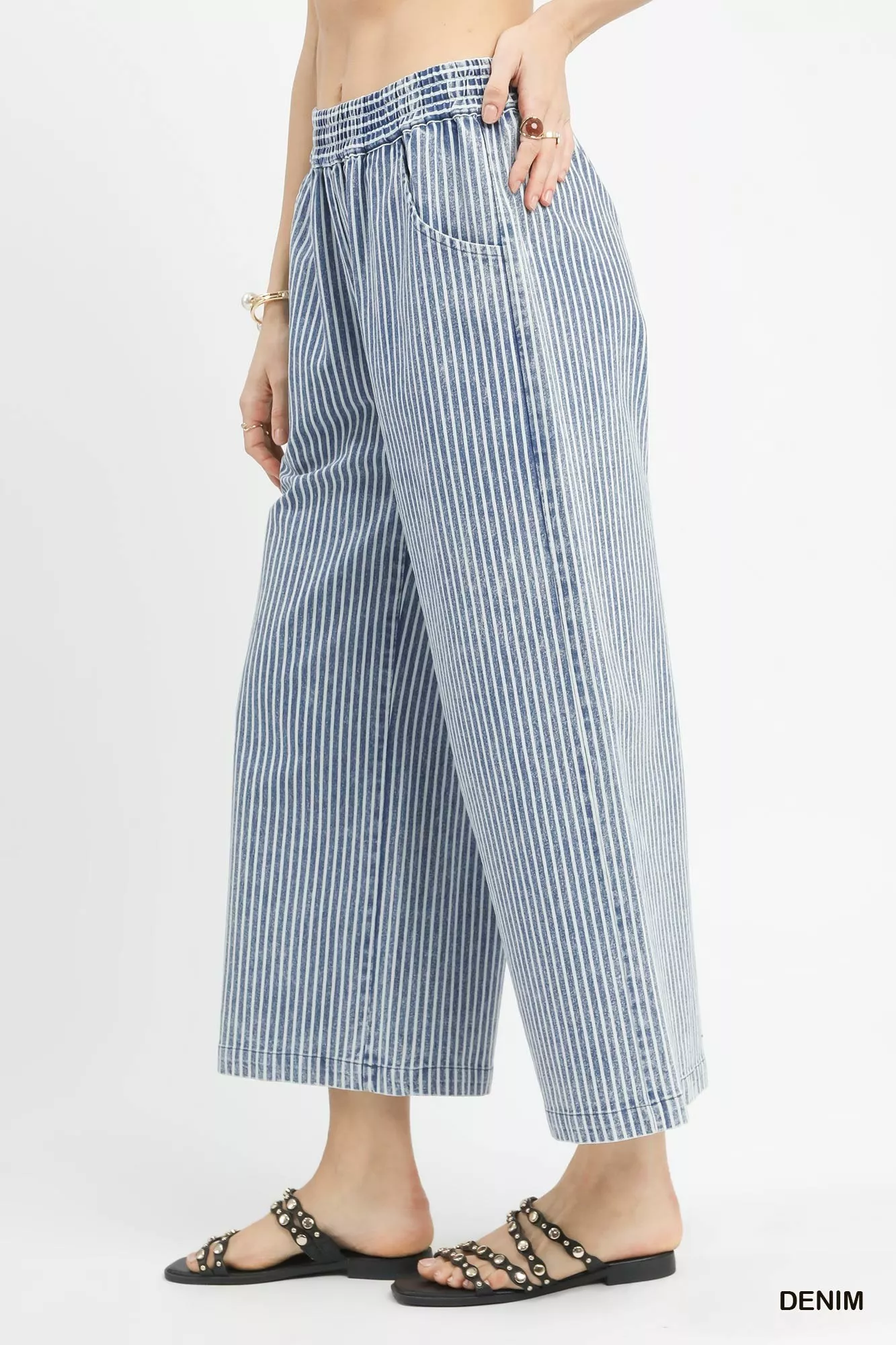 Umgee Stone Wash Stripe Wide-Leg Pants - Image 2