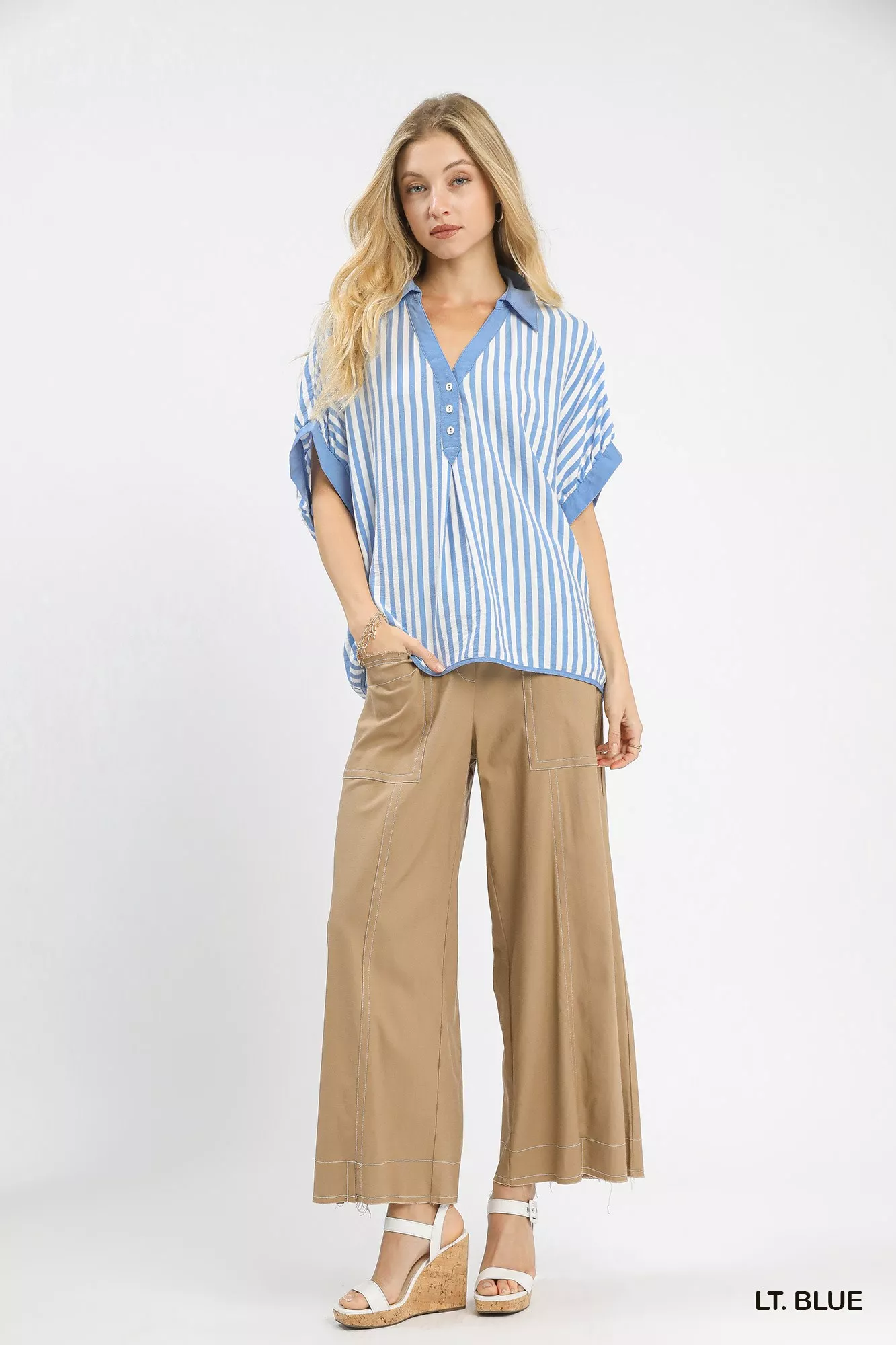 Umgee Stripe Collared Oversized Top - Image 5