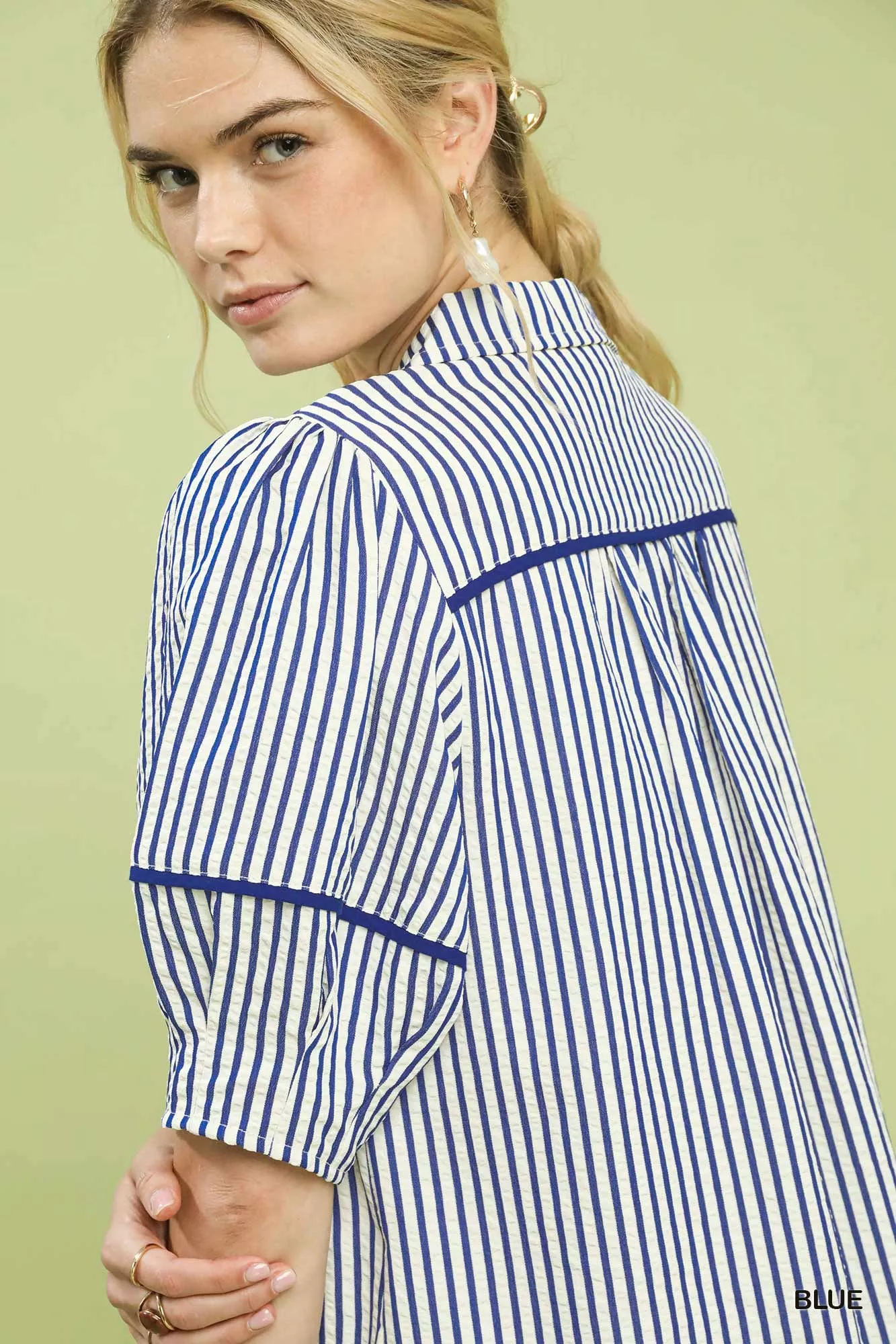 Umgee Stripe Collared Shift Dress - Image 2