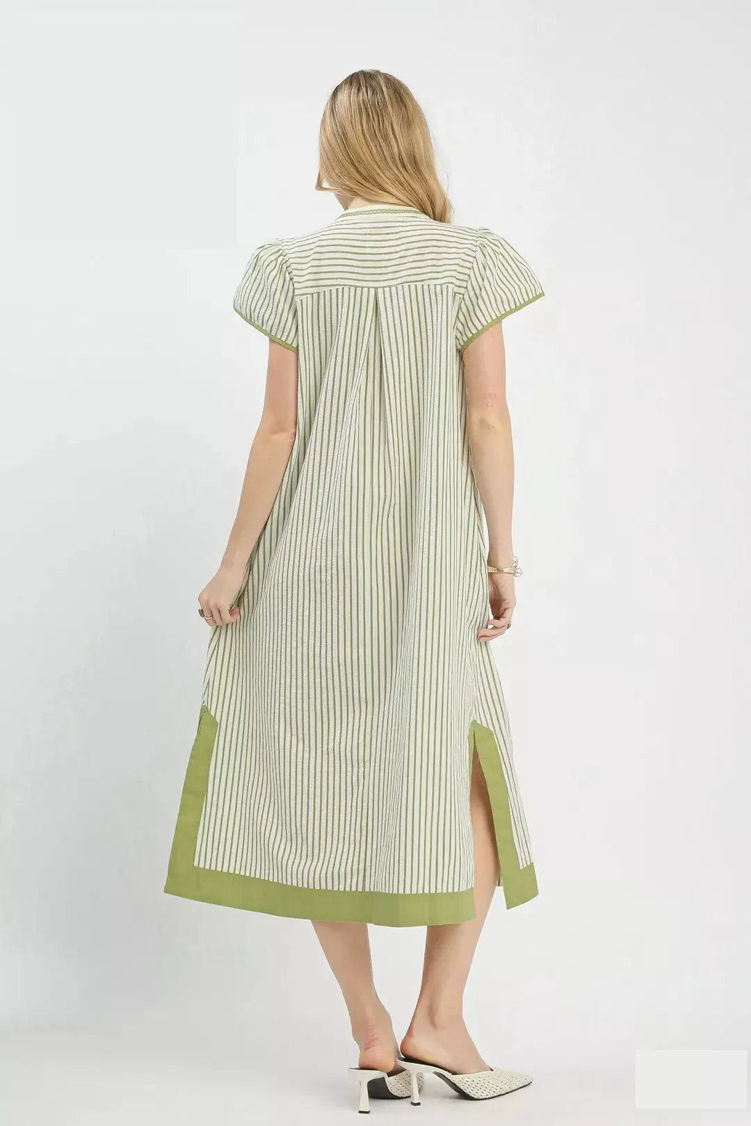Umgee Stripe Midi Dress with Lace Trim - Image 3