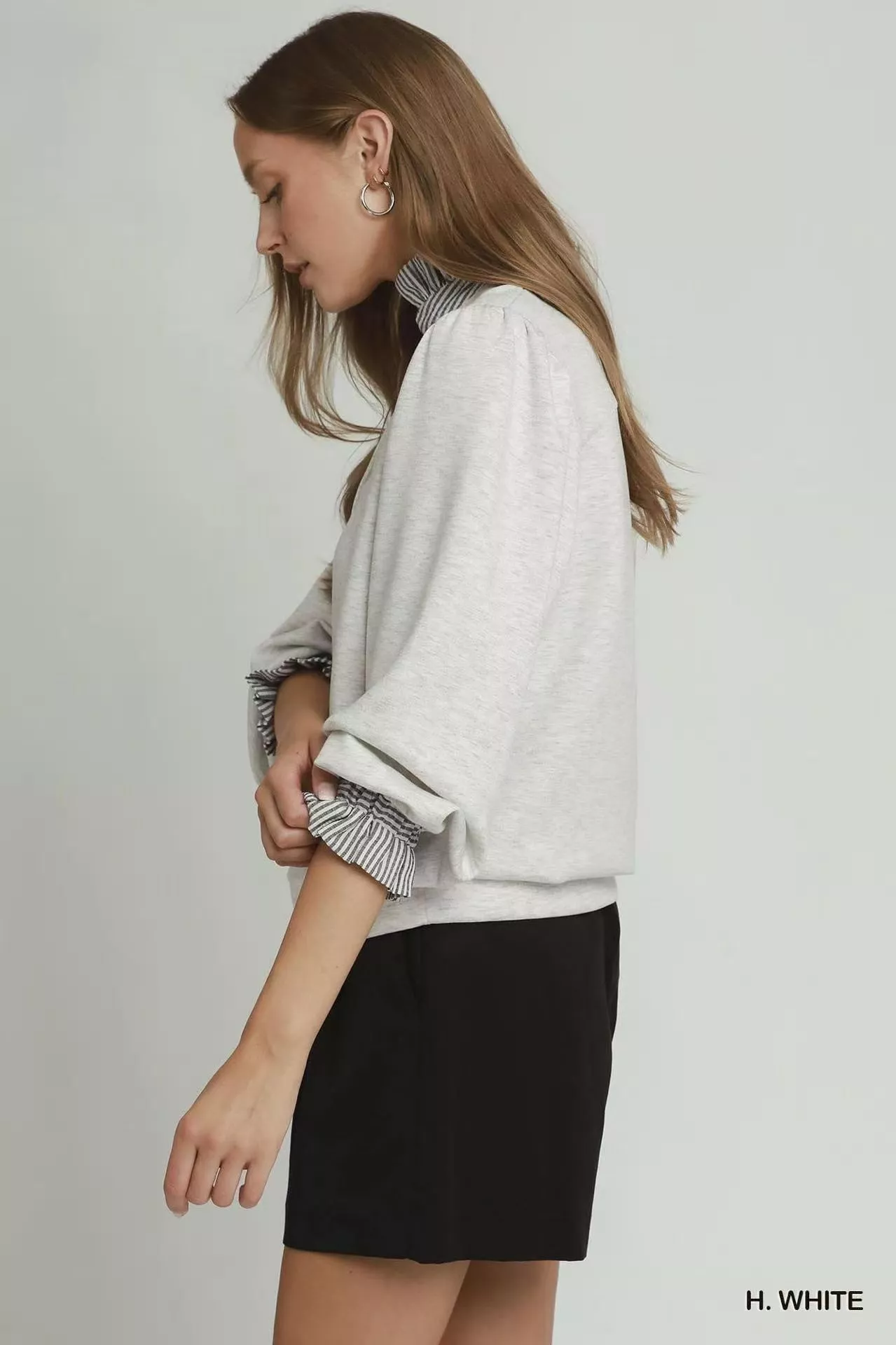 Umgee Stripe Ruffle Neck Long Sleeve Top - Image 2
