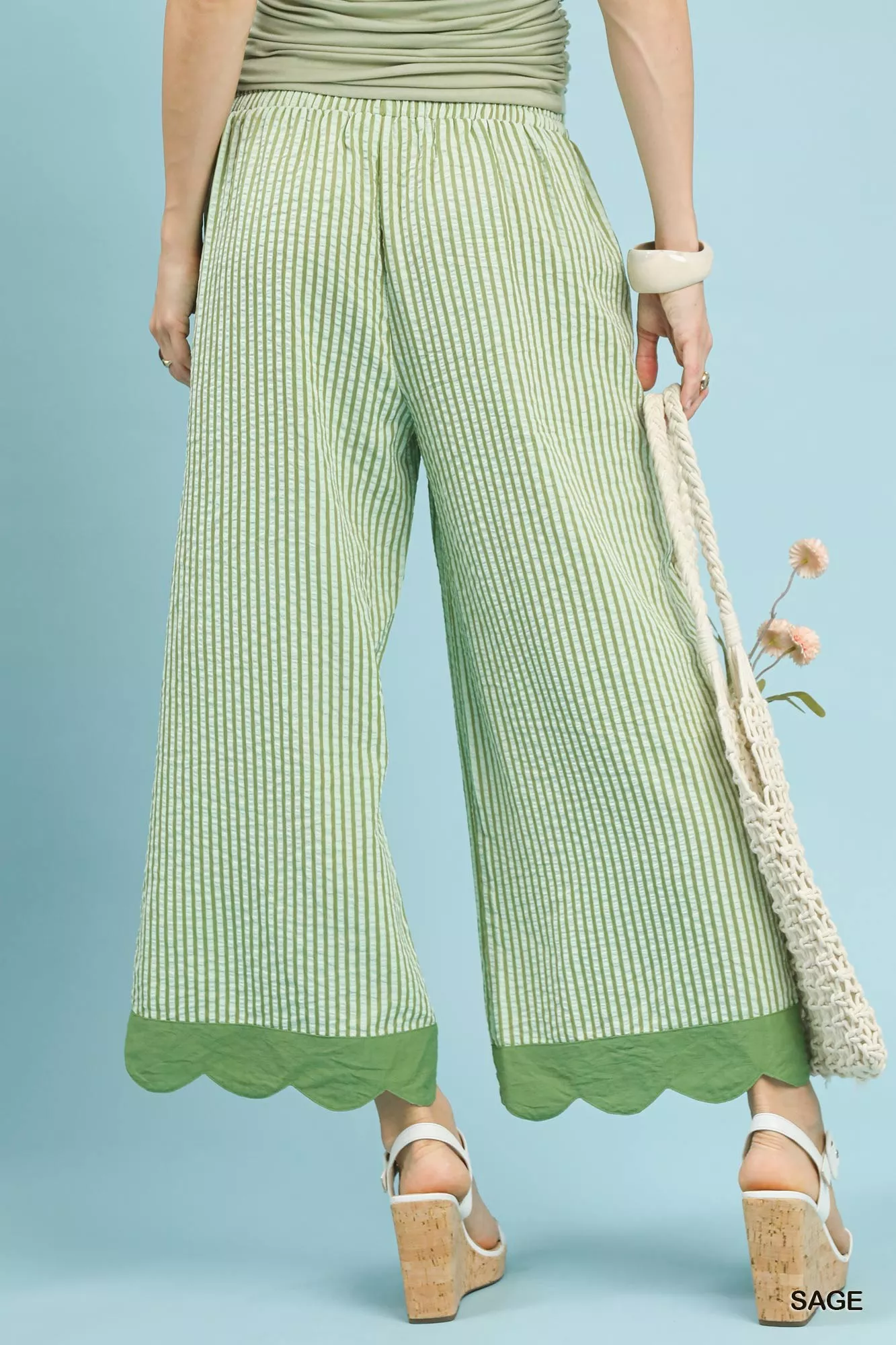 Umgee Stripe Scallop Hem Wide Leg Pants - Image 3