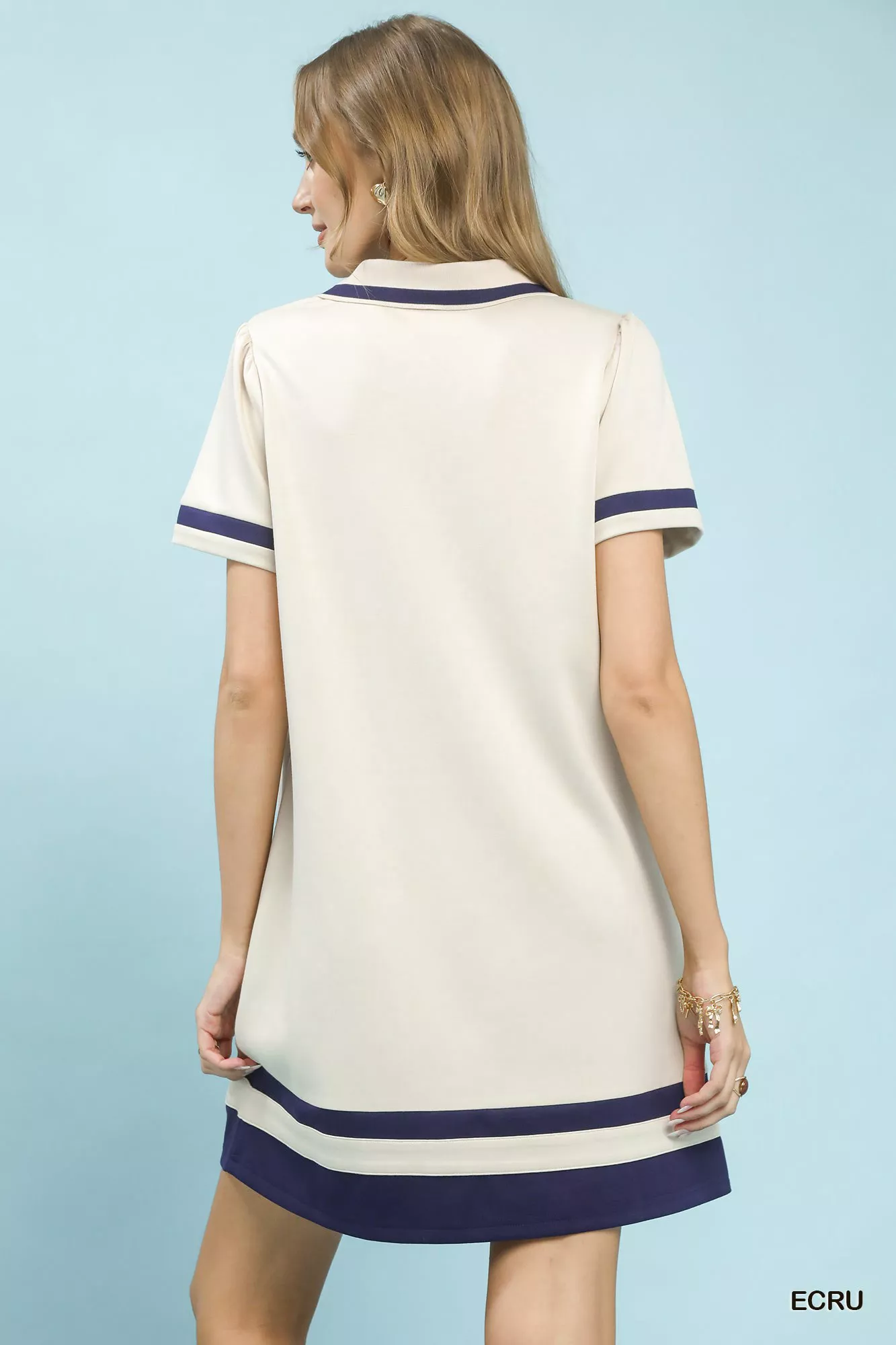 Umgee Striped Contrast Short Sleeve Shift Dress - Image 5