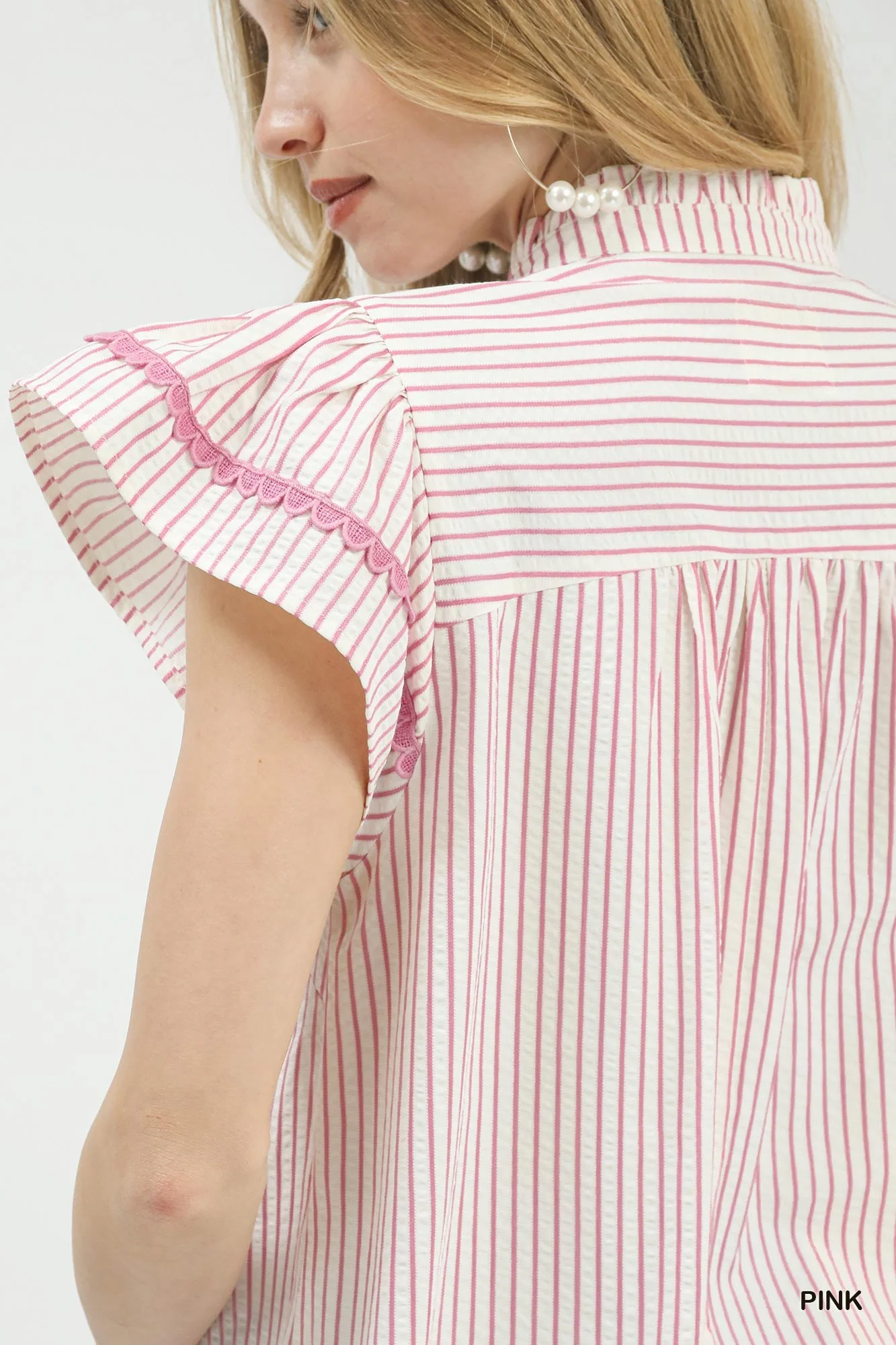 Umgee Striped Flutter Sleeve Top - Image 4