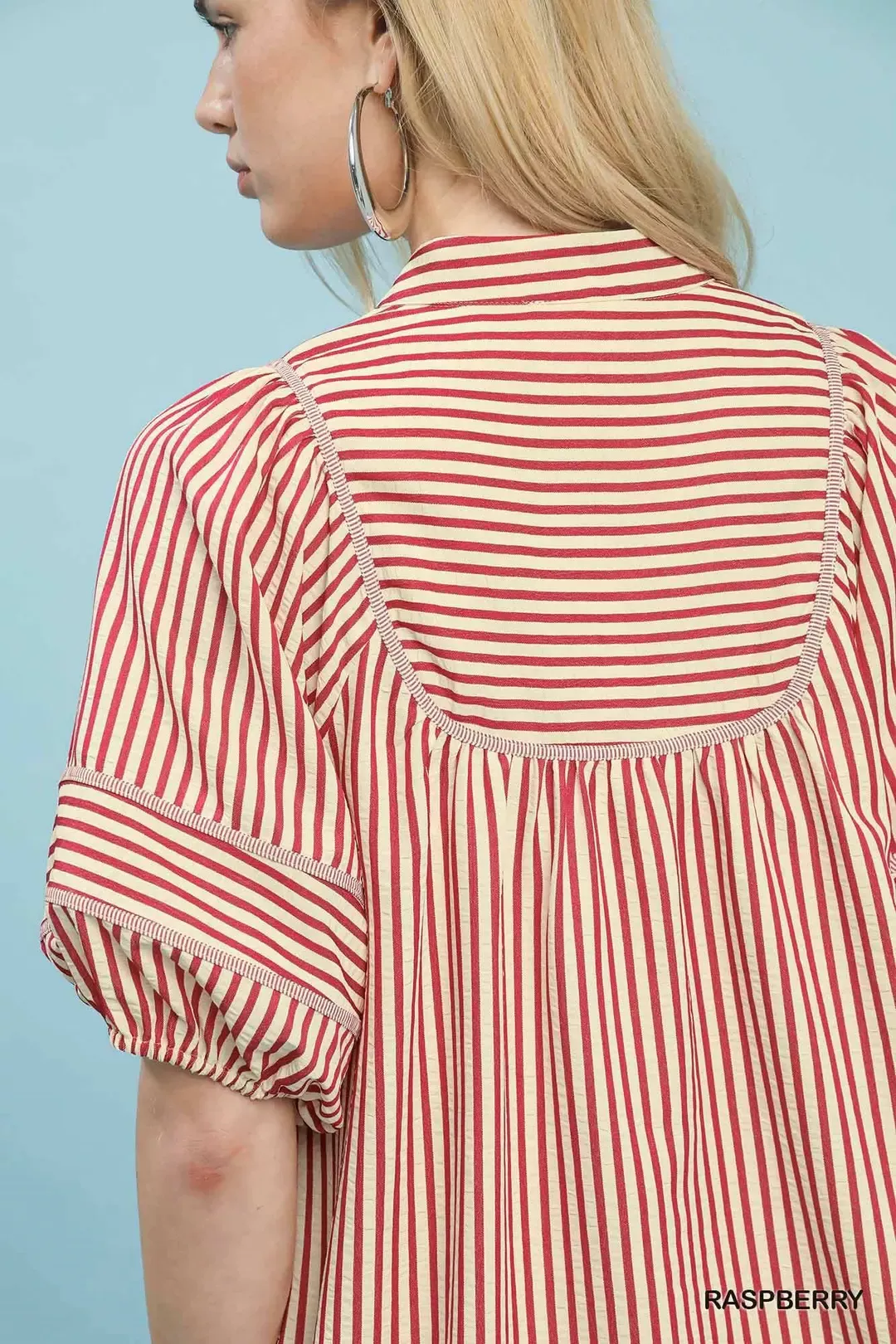 Umgee Striped Puff Sleeve Shift Dress - Image 4