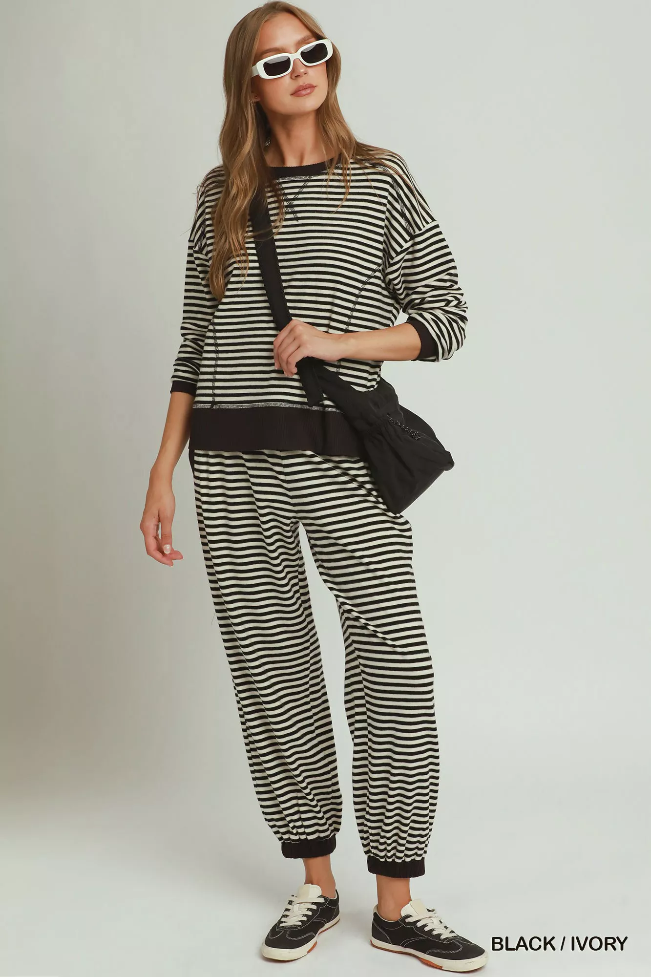 Umgee Tencel Fleece Stripe Crewneck Top - Image 3