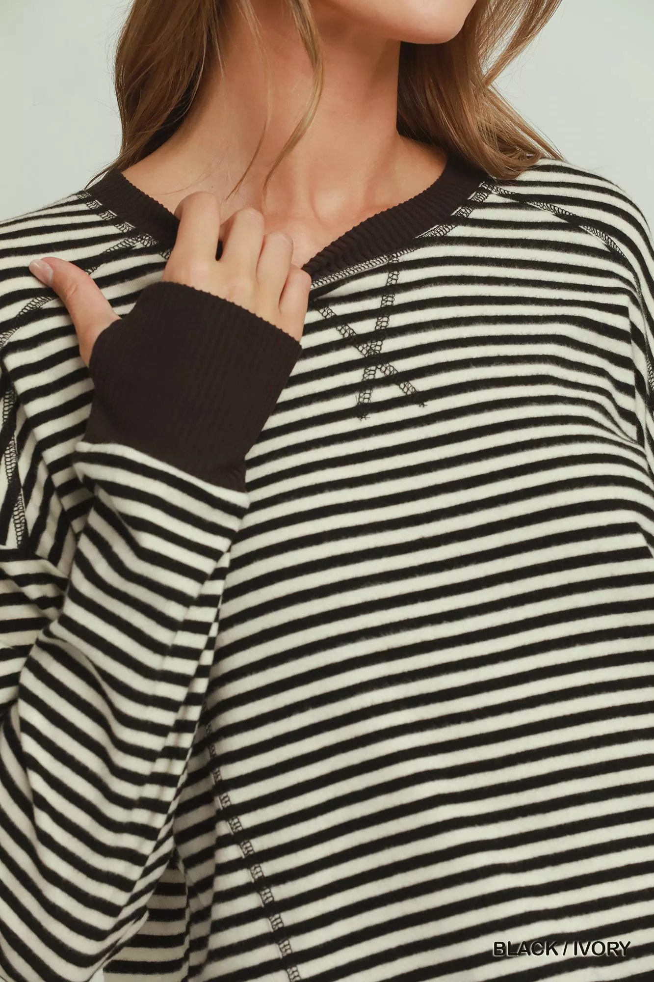 Umgee Tencel Fleece Stripe Crewneck Top - Image 4