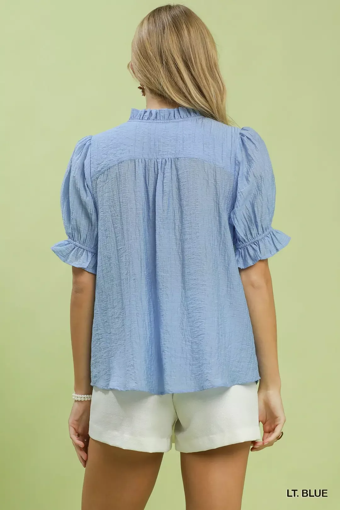 Umgee Textured Button-Front Puff Sleeve Top - Image 3