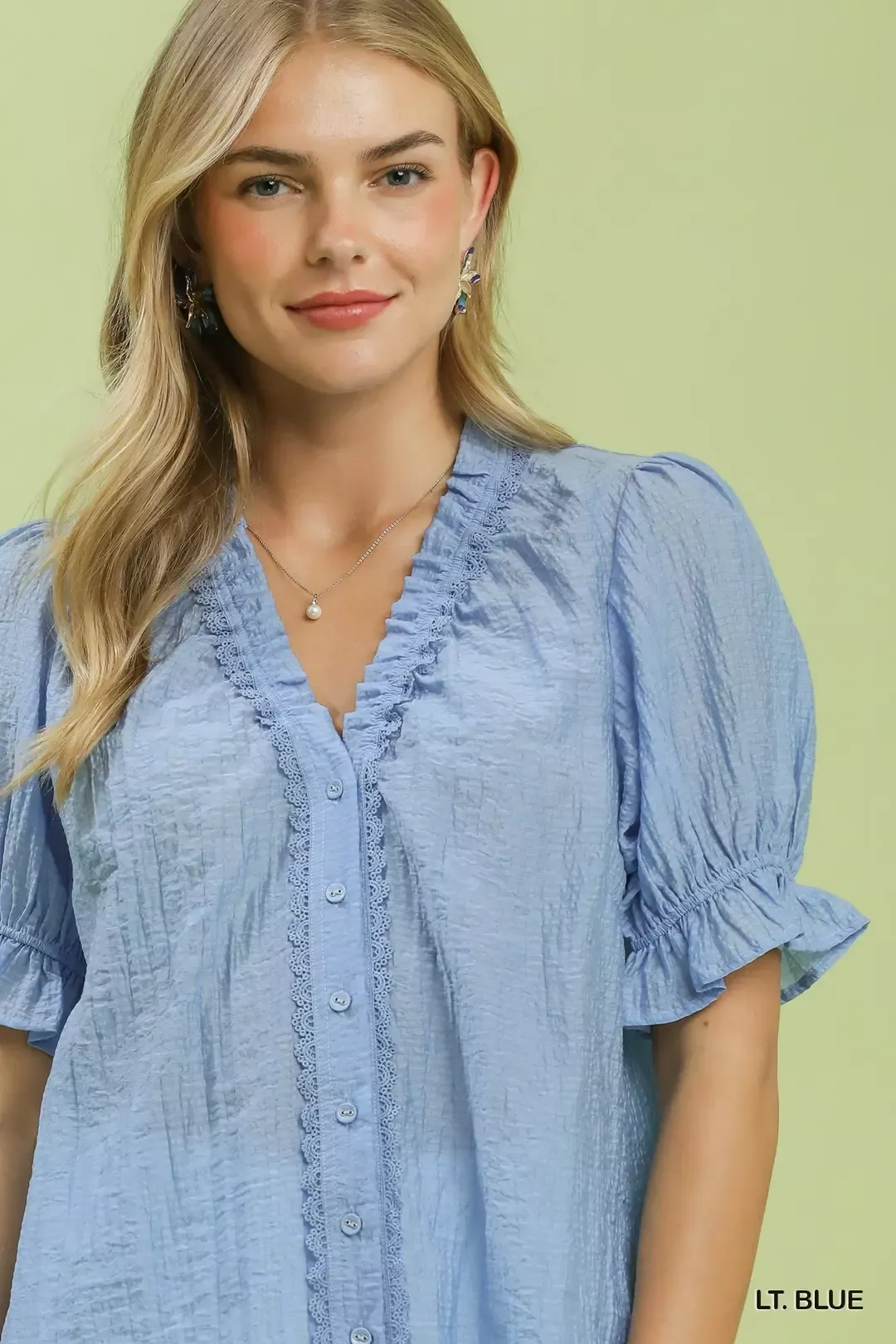 Umgee Textured Button-Front Puff Sleeve Top - Image 4