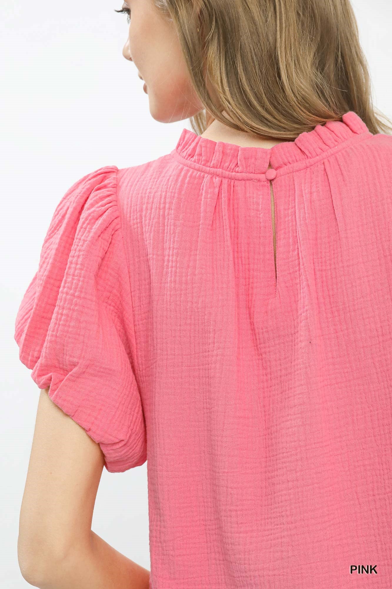 Umgee Textured Gauze Ruffle Neck Boho Top - Image 4