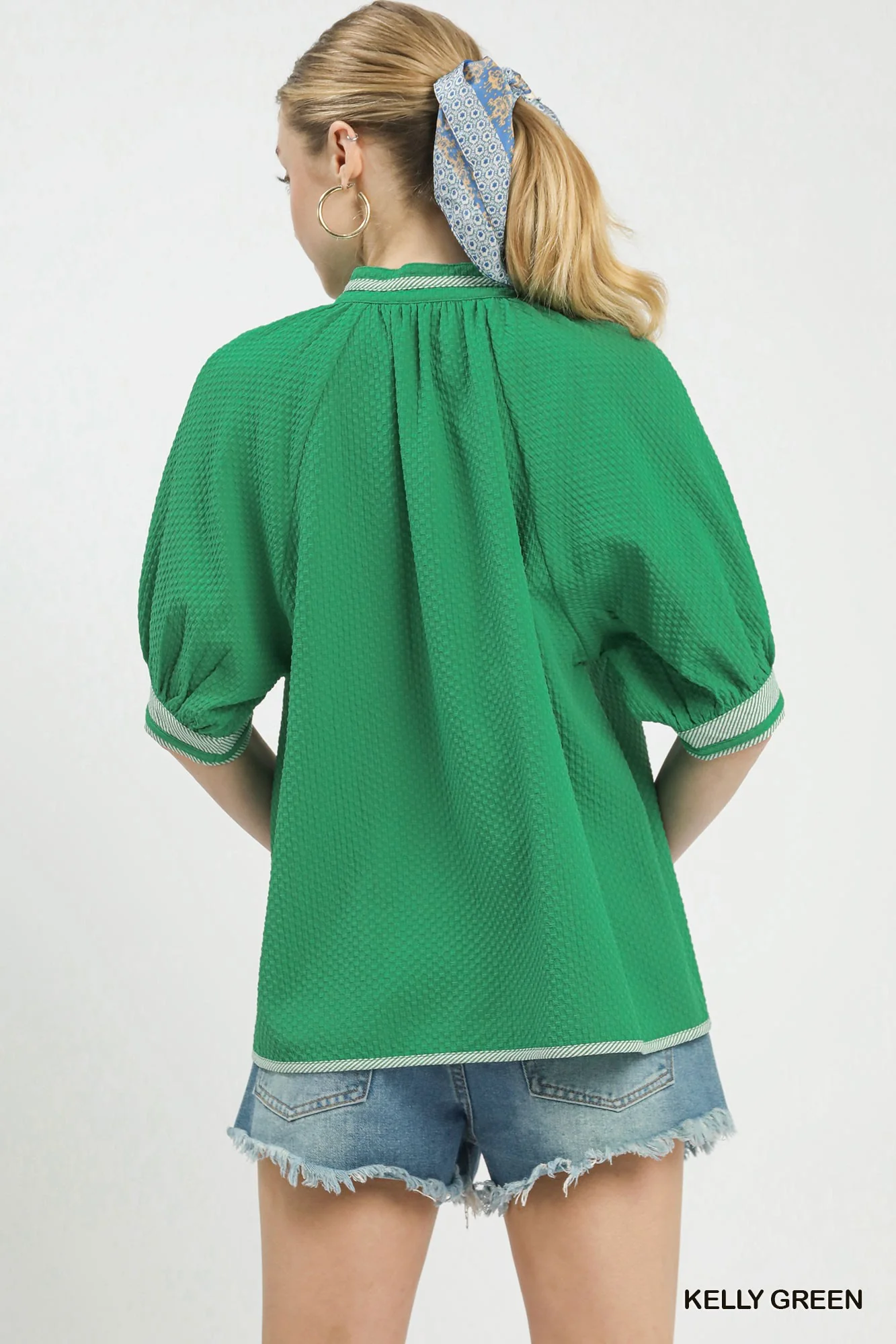 Umgee Textured Jacquard Contrast Trim Top - Image 3