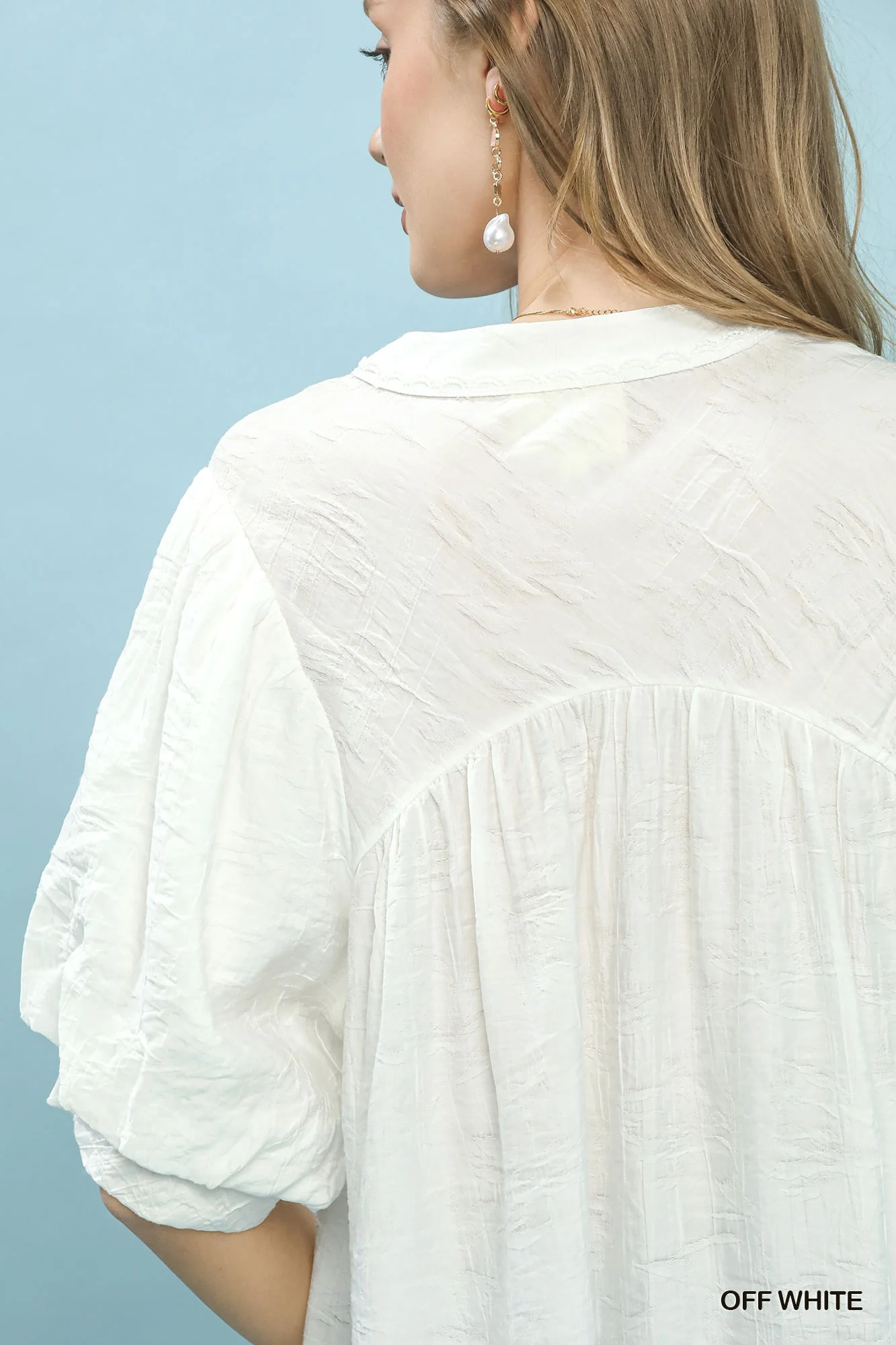 Umgee Textured Lace Trim V-Neck Boho Blouse - Image 5