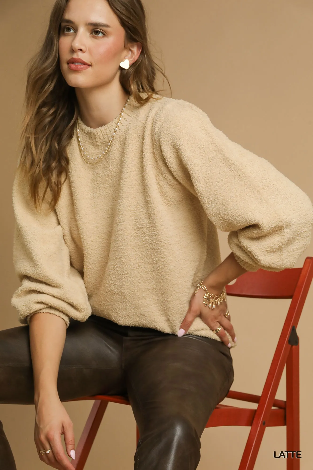 Umgee Textured Long Sleeve Sweater with Ribbed Trim - Image 5