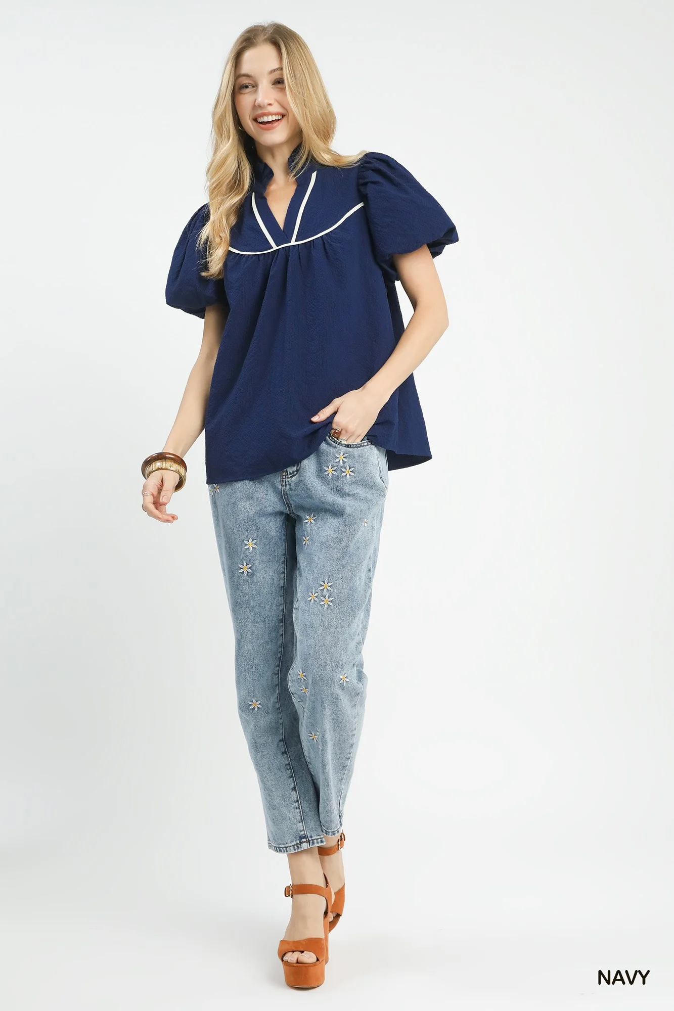 Umgee Textured Puff Sleeve Blouse - Image 4