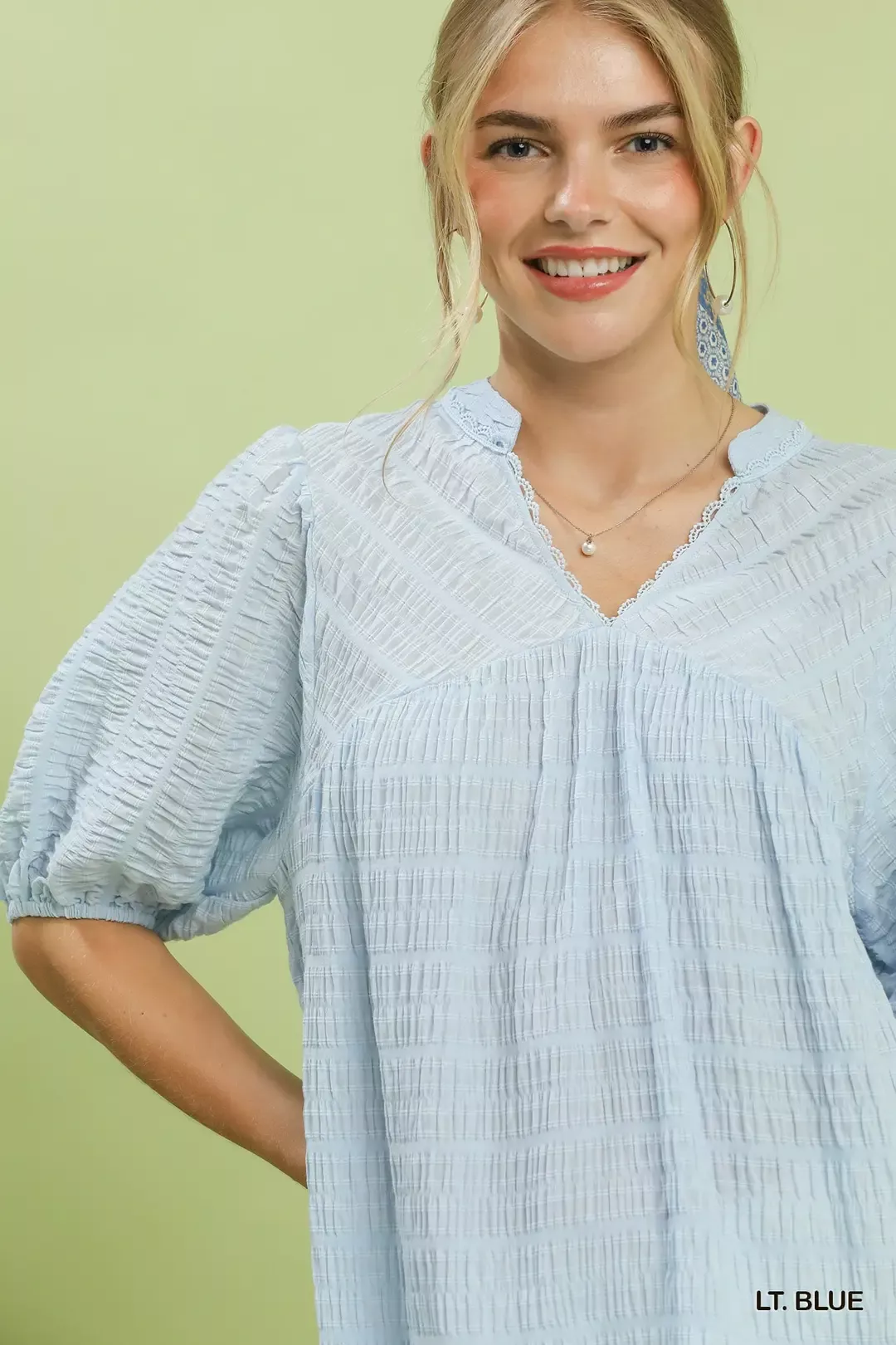 Umgee Textured Puff Sleeve Blouse - Image 4