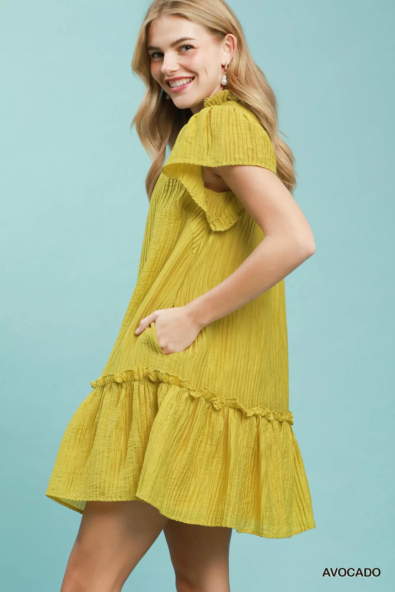 Umgee Textured Ruffle Hem Mini Dress - Image 2