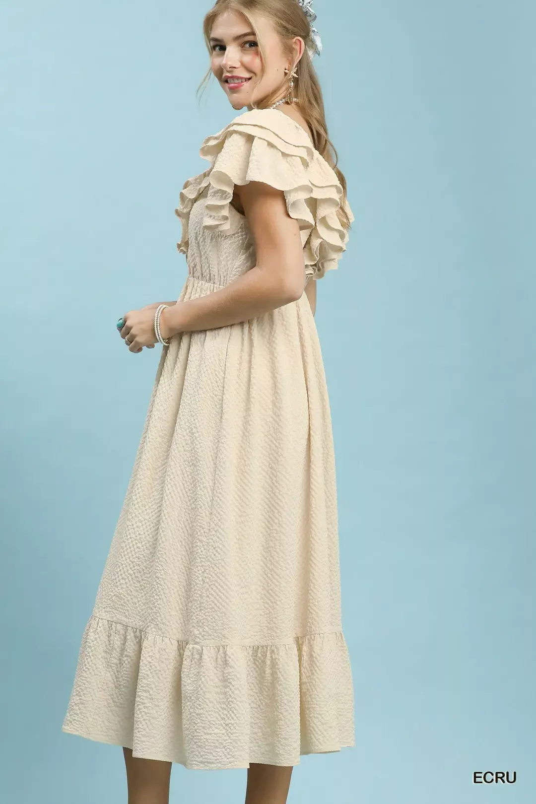 Umgee Textured Ruffle Midi Dress - Image 4