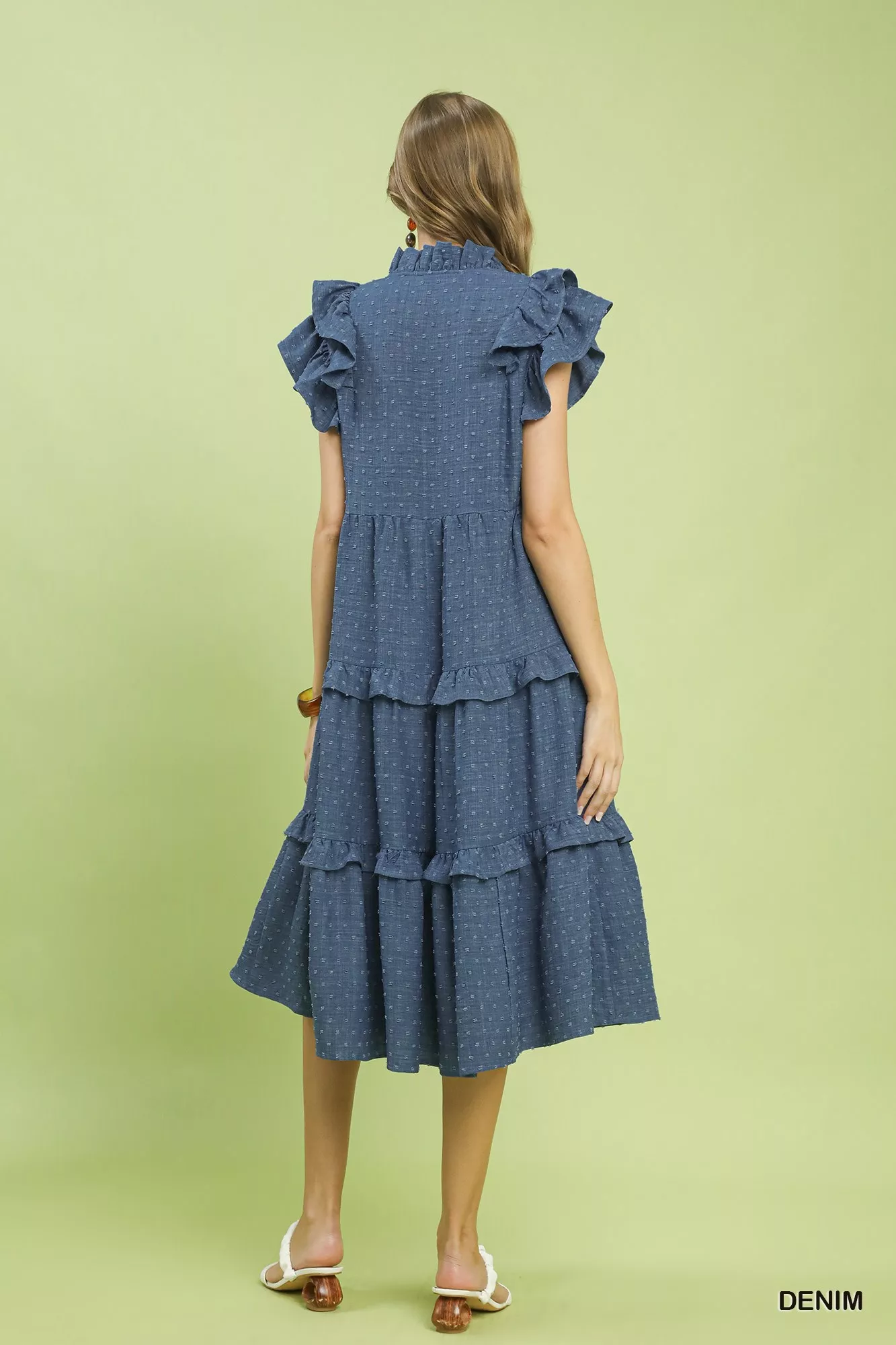 Umgee Textured Ruffle Sleeve Tiered Midi Dress - Image 3