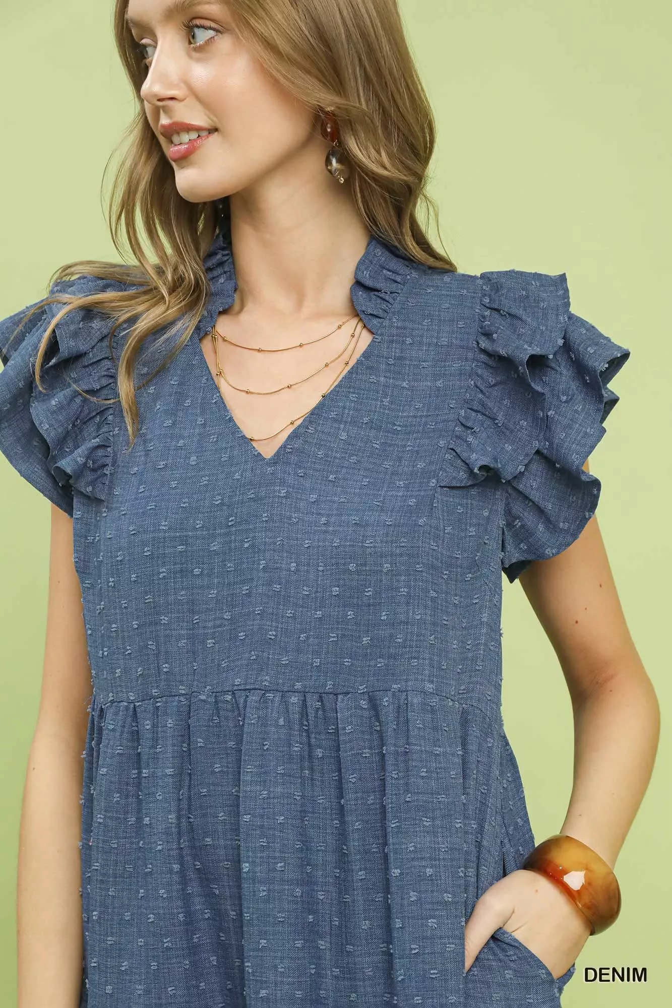 Umgee Textured Ruffle Sleeve Tiered Midi Dress - Image 4