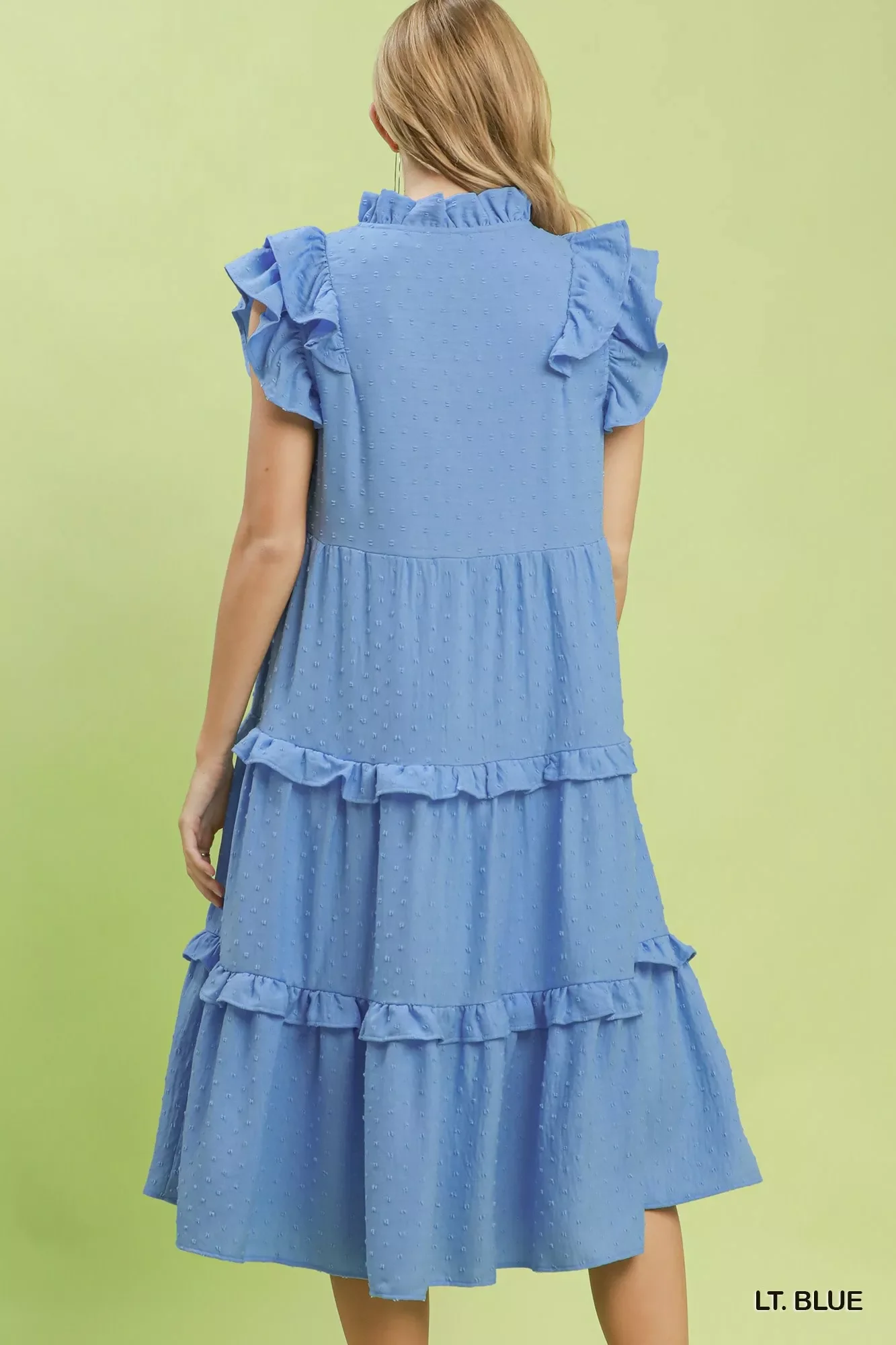 Umgee Textured Ruffle Sleeve Tiered Midi Dress - Image 3