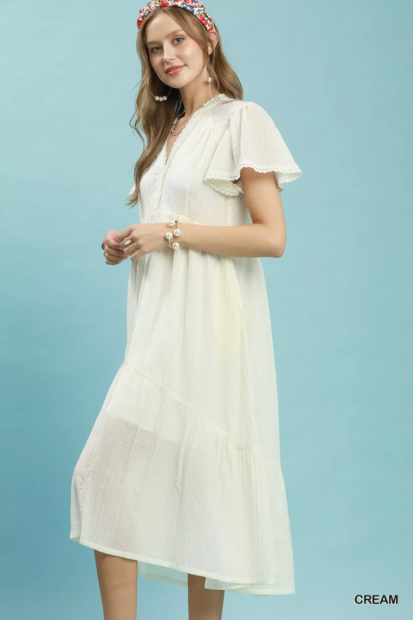Umgee Textured Tiered Midi Dress with Side Pockets - Image 2