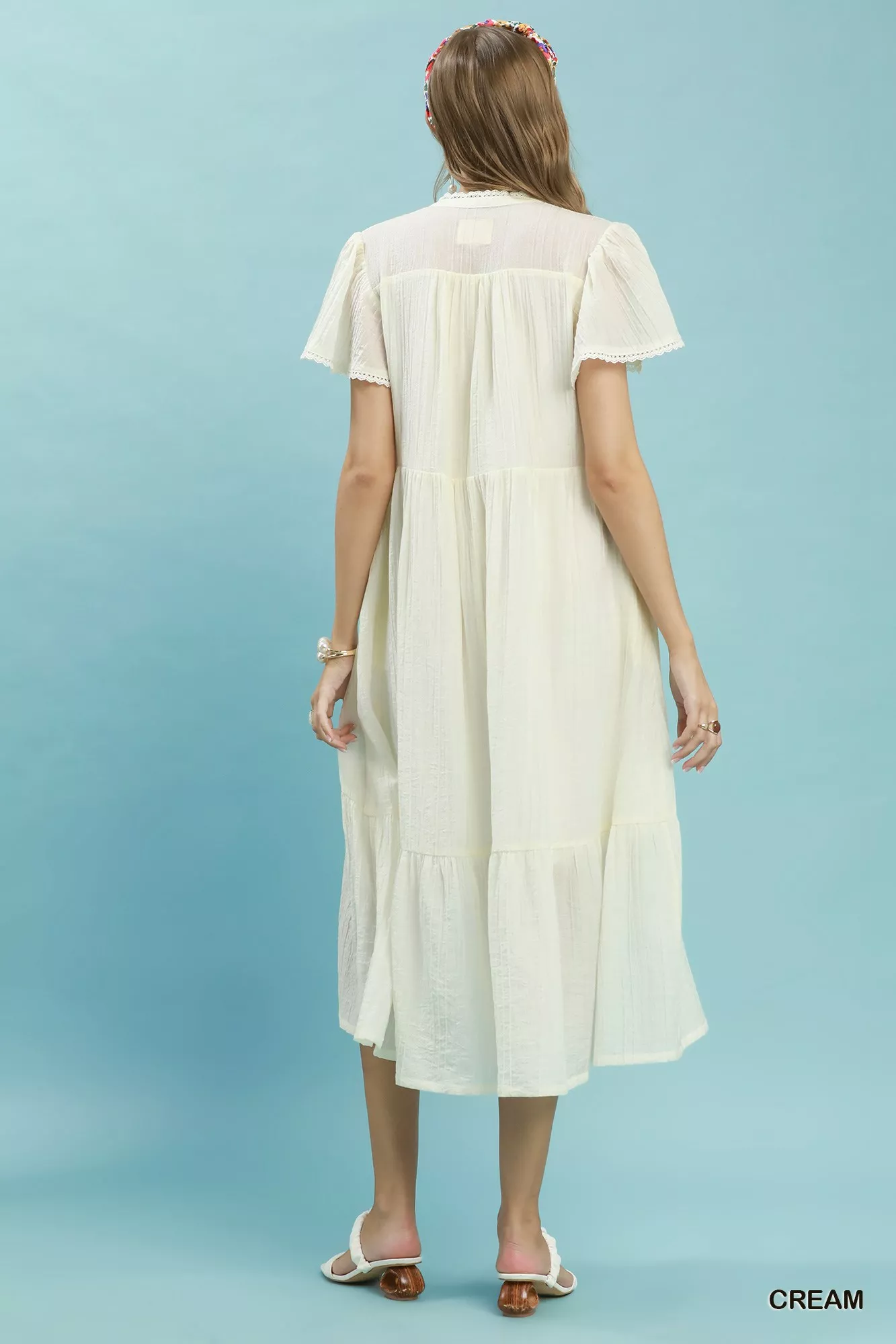 Umgee Textured Tiered Midi Dress with Side Pockets - Image 3