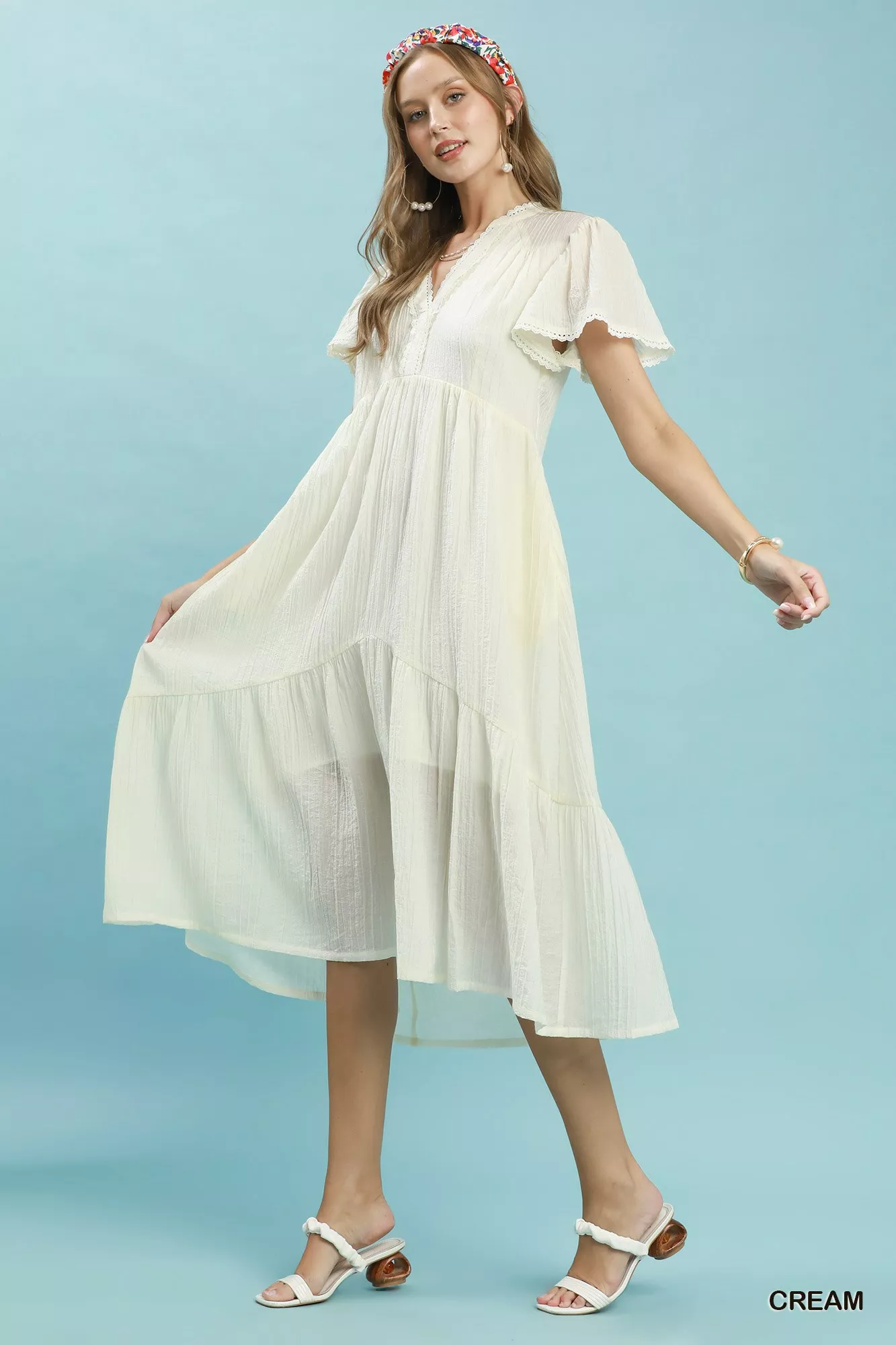 Umgee Textured Tiered Midi Dress with Side Pockets - Image 4