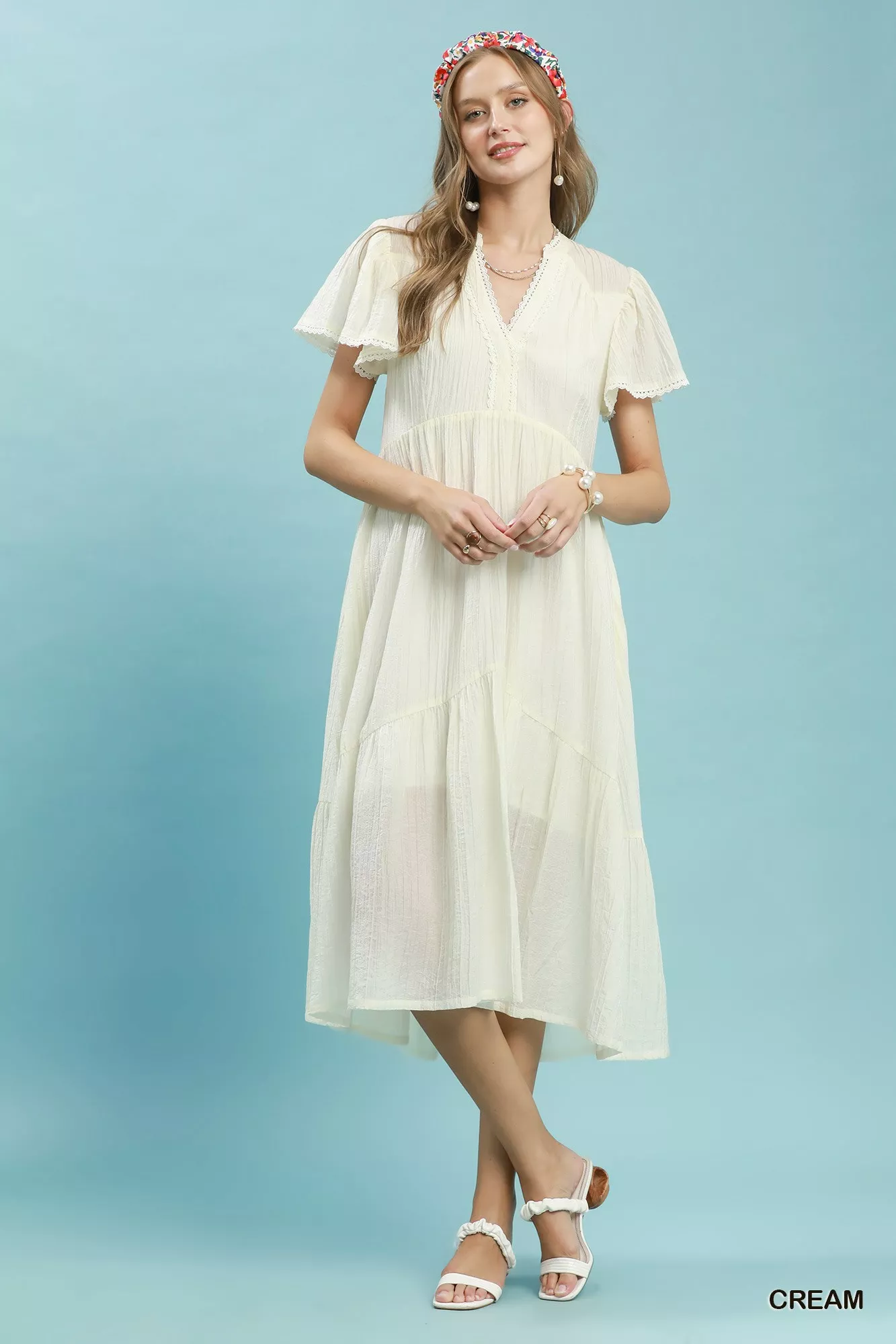 Umgee Textured Tiered Midi Dress with Side Pockets - Image 5