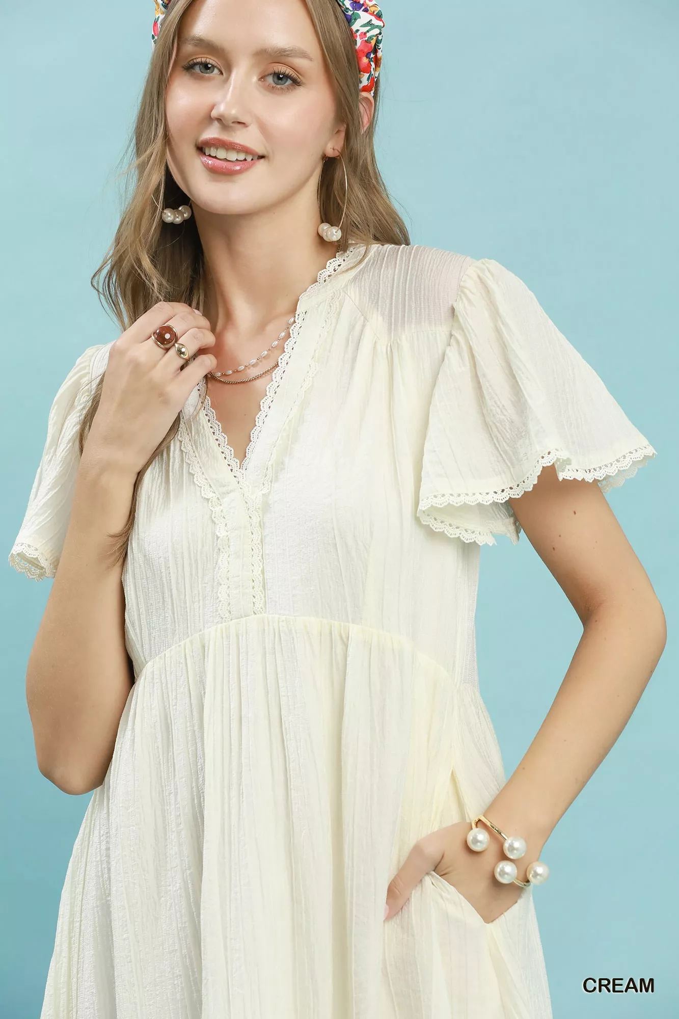 Umgee Textured Tiered Midi Dress with Side Pockets - Image 6