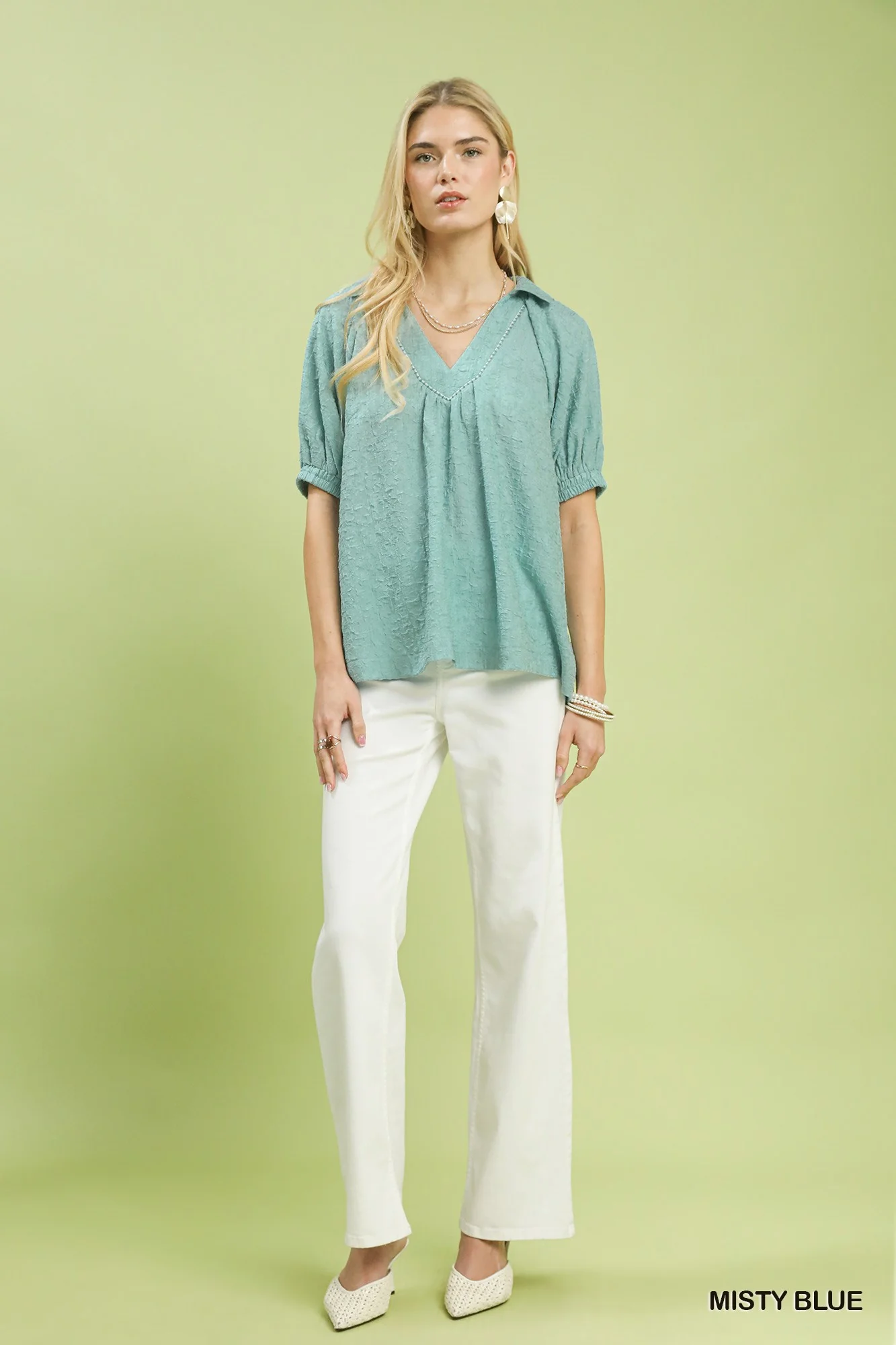 Umgee Textured Trim Detail Short Sleeve Top - Image 4