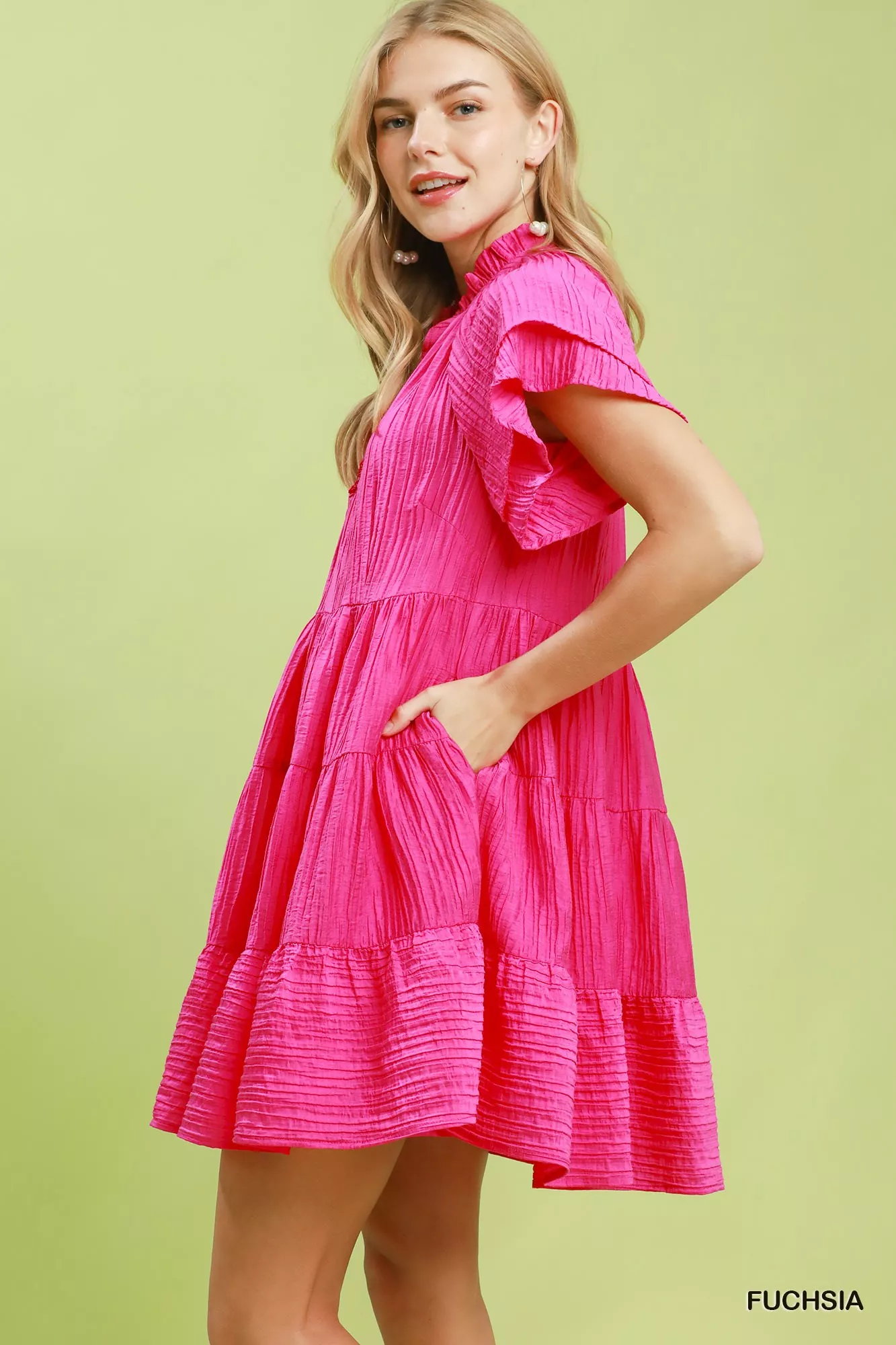 Umgee Tiered Ruffle Sleeve Textured Mini Dress - Image 2