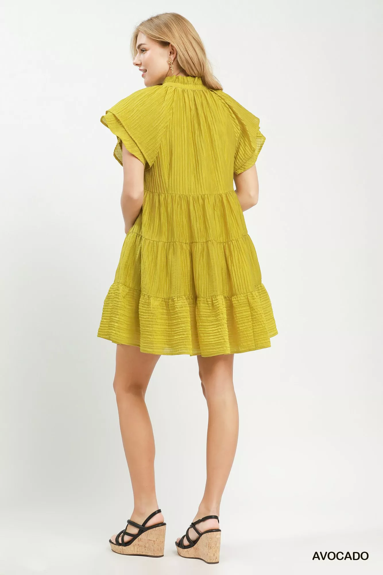 Umgee Tiered Ruffle Sleeve Textured Mini Dress - Image 3