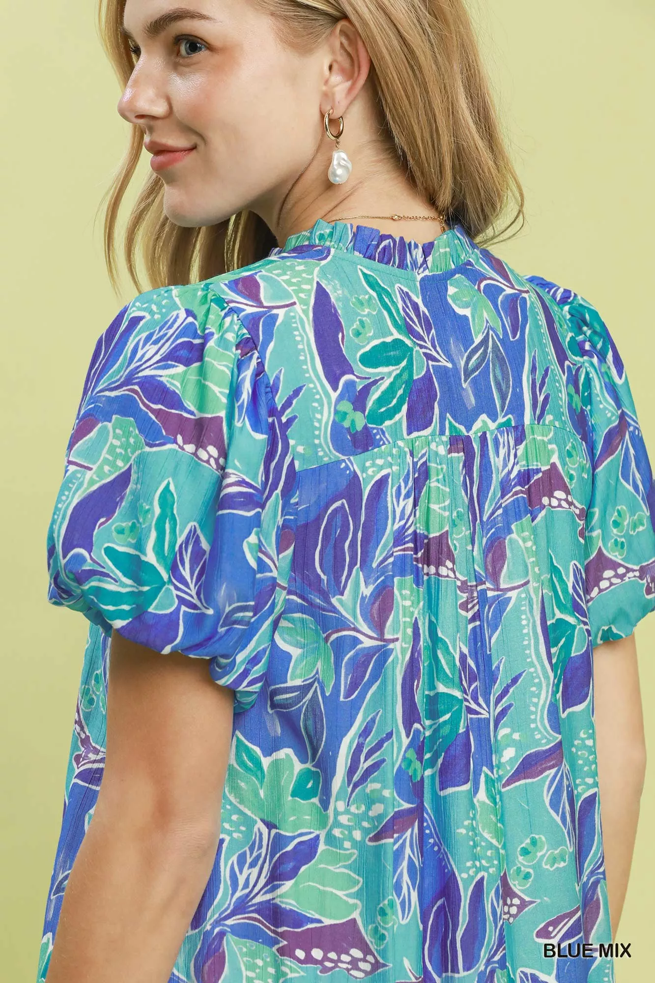 Umgee Tropical Floral Puff Sleeve Tiered Mini Dress - Image 5