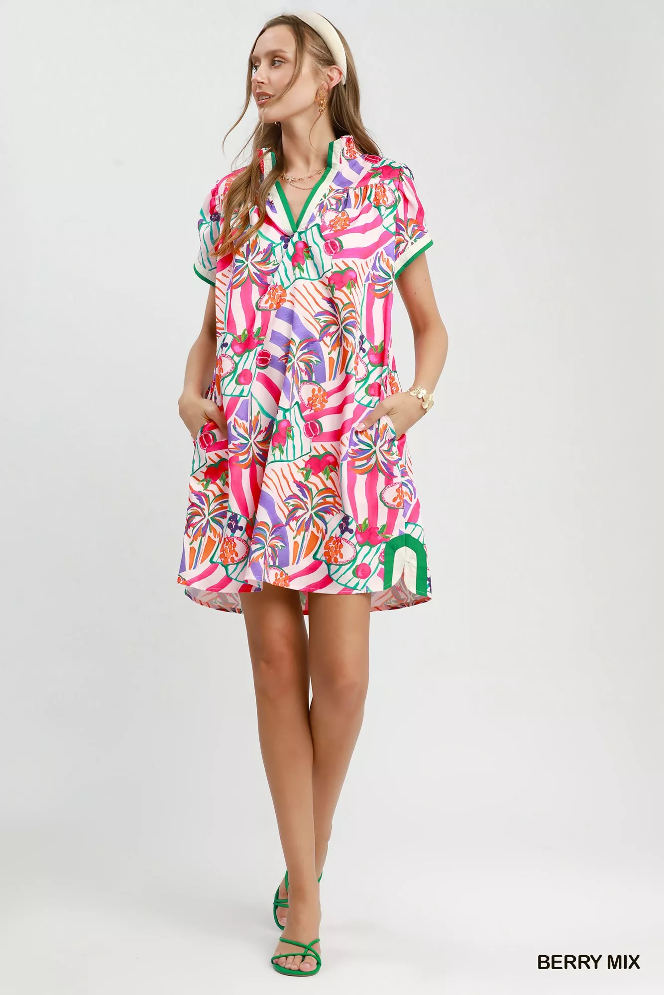 Umgee Tropical Print Collared Shift Dress - Image 4