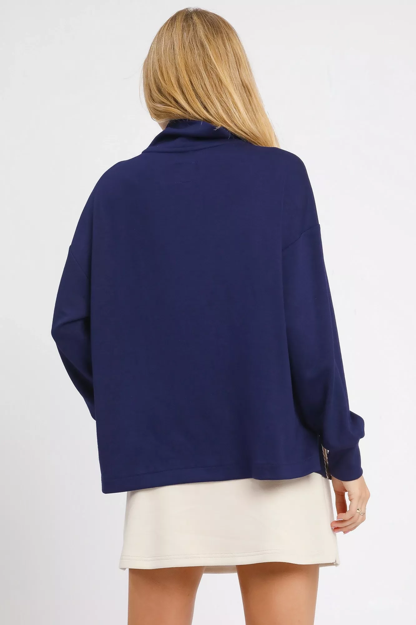 Umgee Turtle Neck Dolman Sleeve Side Slit Sweater with Contrast Detail - Image 3