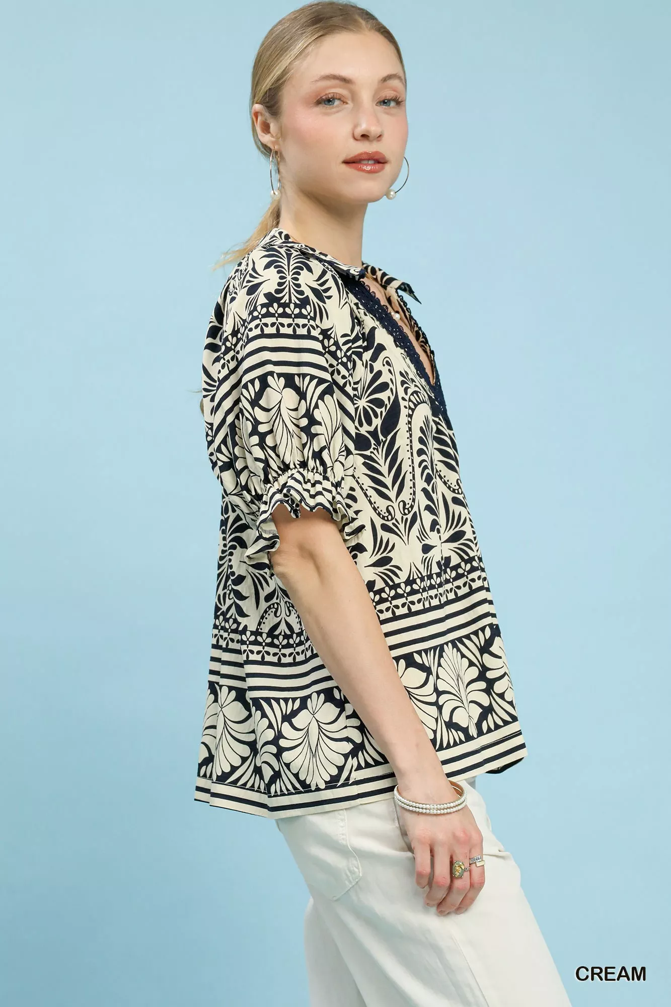 Umgee Two Tone Boarder Print Top - Image 3